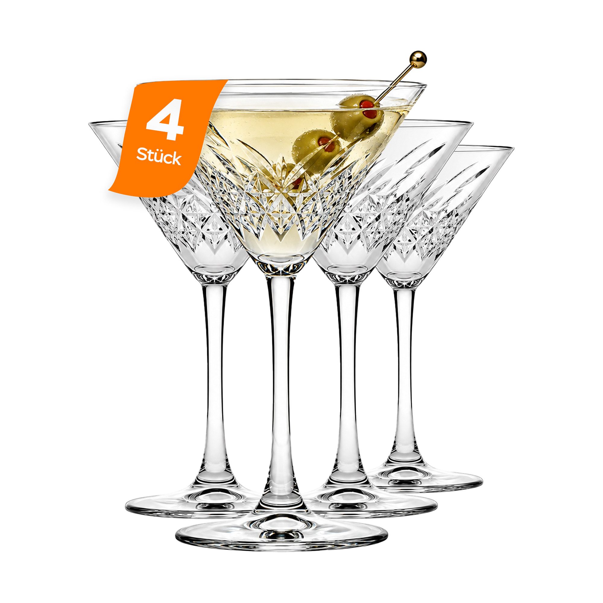 Pasabahce Gläser-Set Timeless Martiniglas, 4-tlg., Glas, 4er Set, 230ml, perfekt für Martinis und andere Cocktails