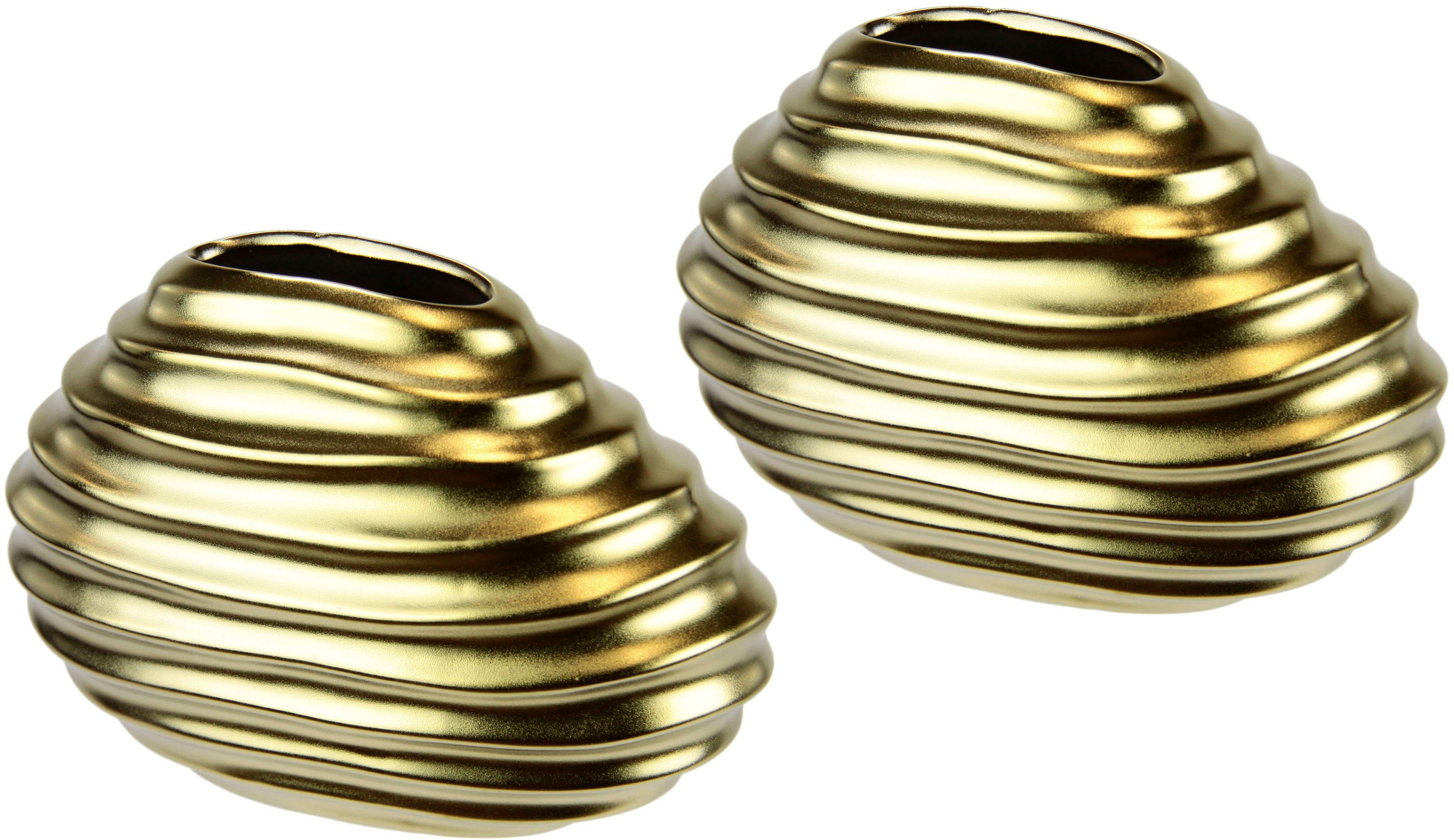 I.GE.A. Dekovase Keramik-Vase, 2er Set Kleine Vase Weiß Modern Keramik Tisch Küche Büro Pampasgras