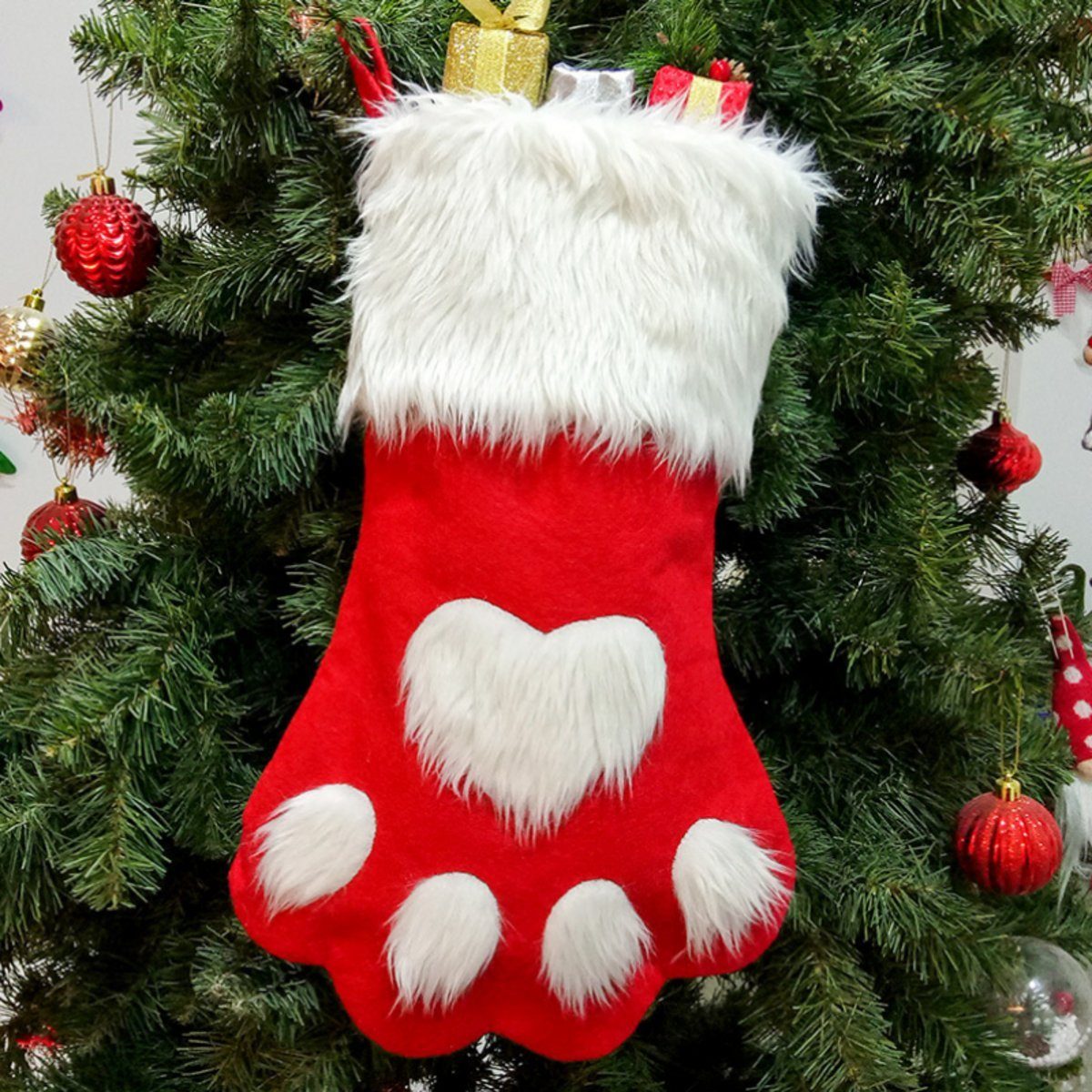 Uana Christbaumschmuck Weihnachts-Hundepfoten-Socken-Geschenktüte (1-tlg) rot