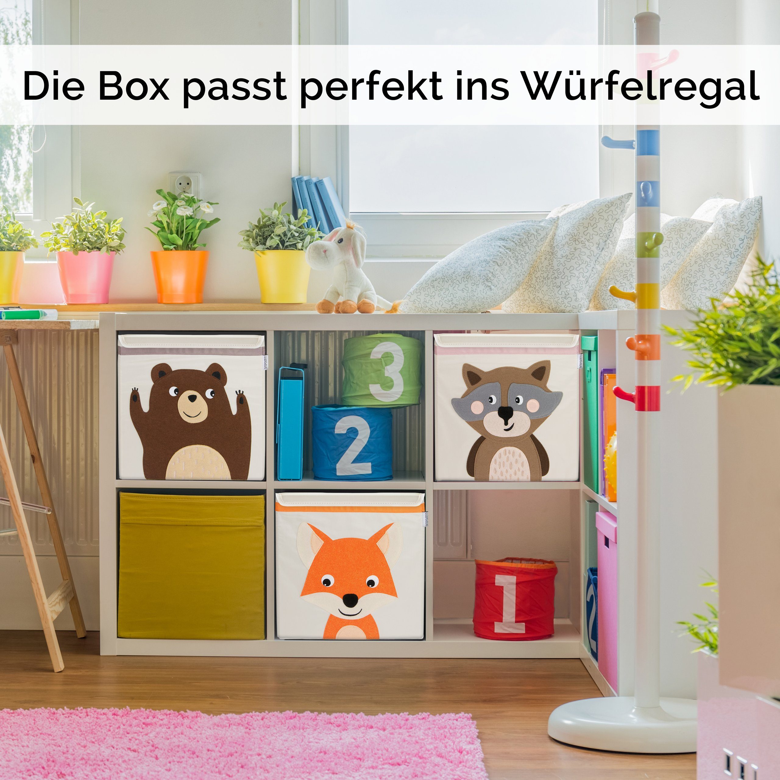 GLÜCKSWOLKE Aufbewahrungsbox Kinder - 15 Motive I Spielzeugkiste mit Deckel für Kinderzimmer (Größe 33x33x33), Boxen zur Aufbewahrung im Kallax Regal I Kiste für Spielzeug