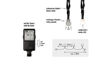 Hellum LED-Lichterkette LED-Kugel-Lichterkette 80 BS weiß/schwarz, außen, mit Timer