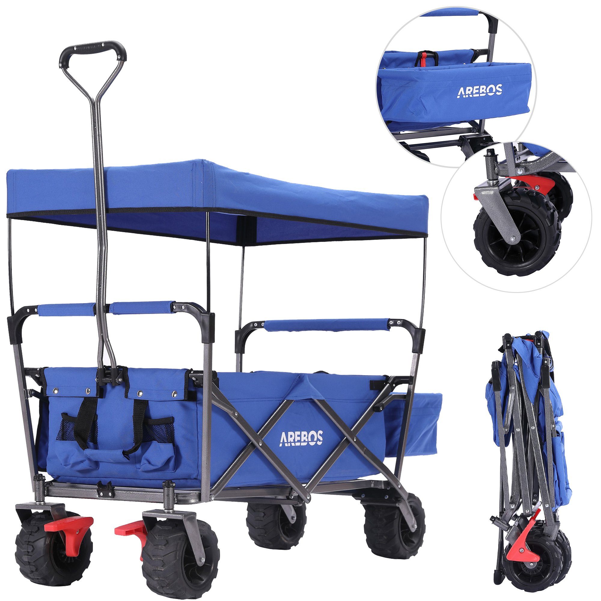 Arebos Bollerwagen Standard mit Dach, Handwagen, Transportkarre, Gerätewagen, Maße 124 x 60 x 128 cm