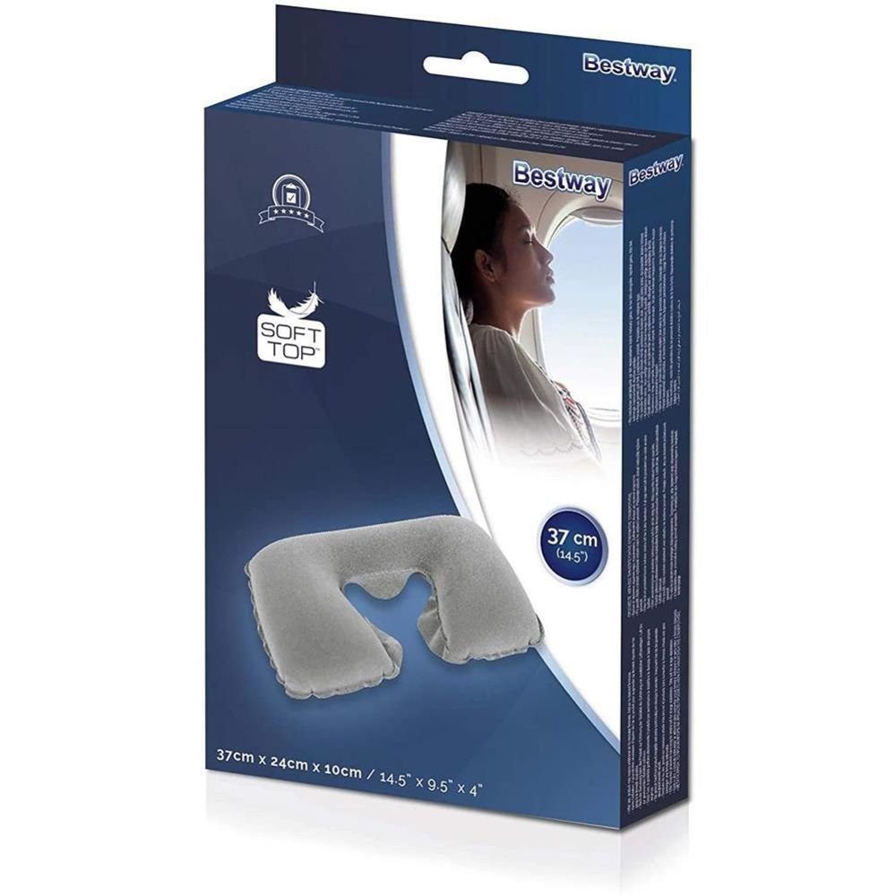 Bestway Nackenhörnchen Reise-Nackenkissen 37 x 24 x 10 cm, 1-tlg., aufblasbar, Sie erhalten 1Stk zufällige Farbe: Grün, Grau oder Blau