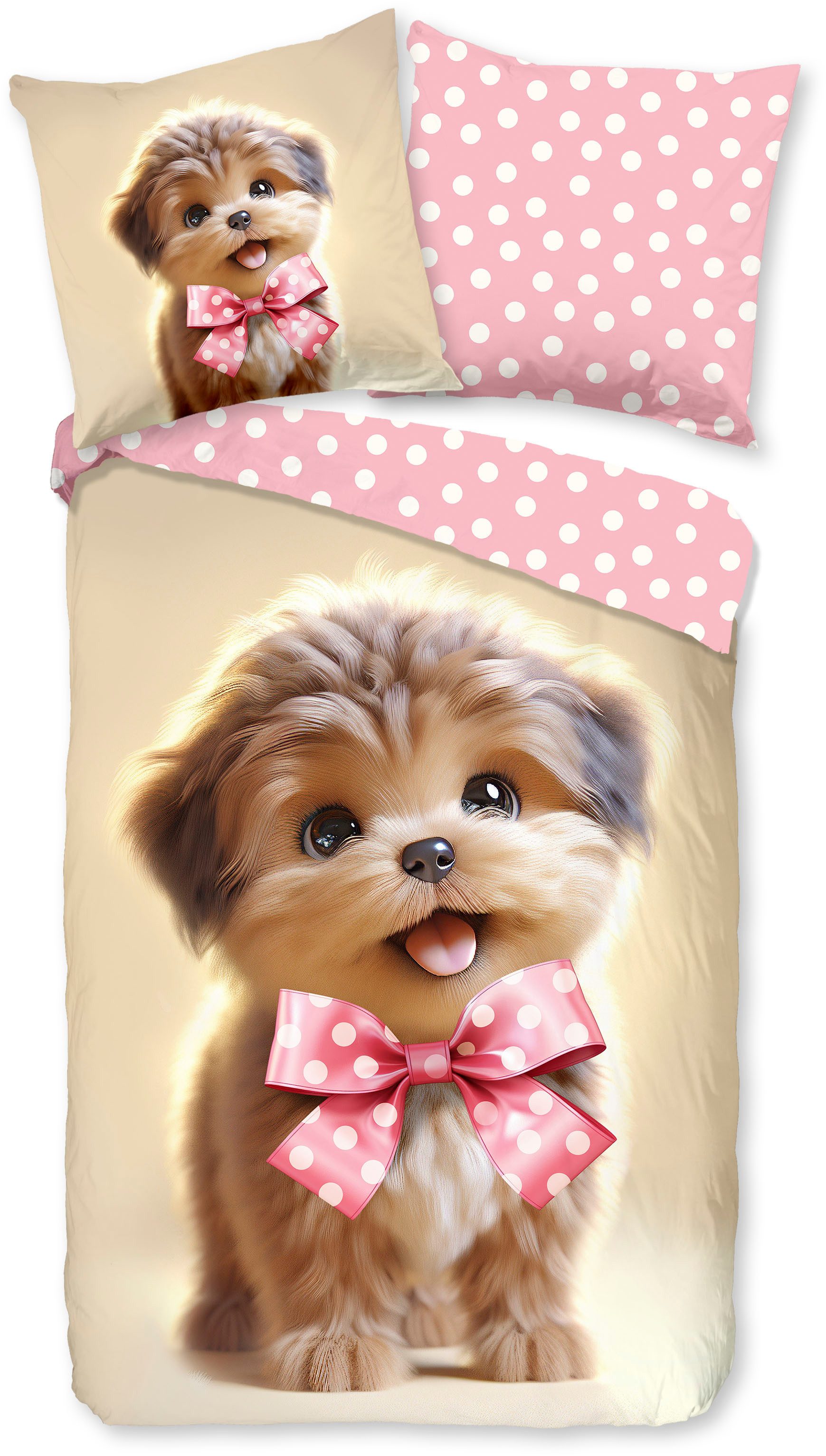 PURE luxury collection Kinderbettwäsche Bobi, Microfaser, 2 teilig, Mikrofaser, 135x200, 2 Teilig, Wendeoptik, Kind, Hund, Welpe