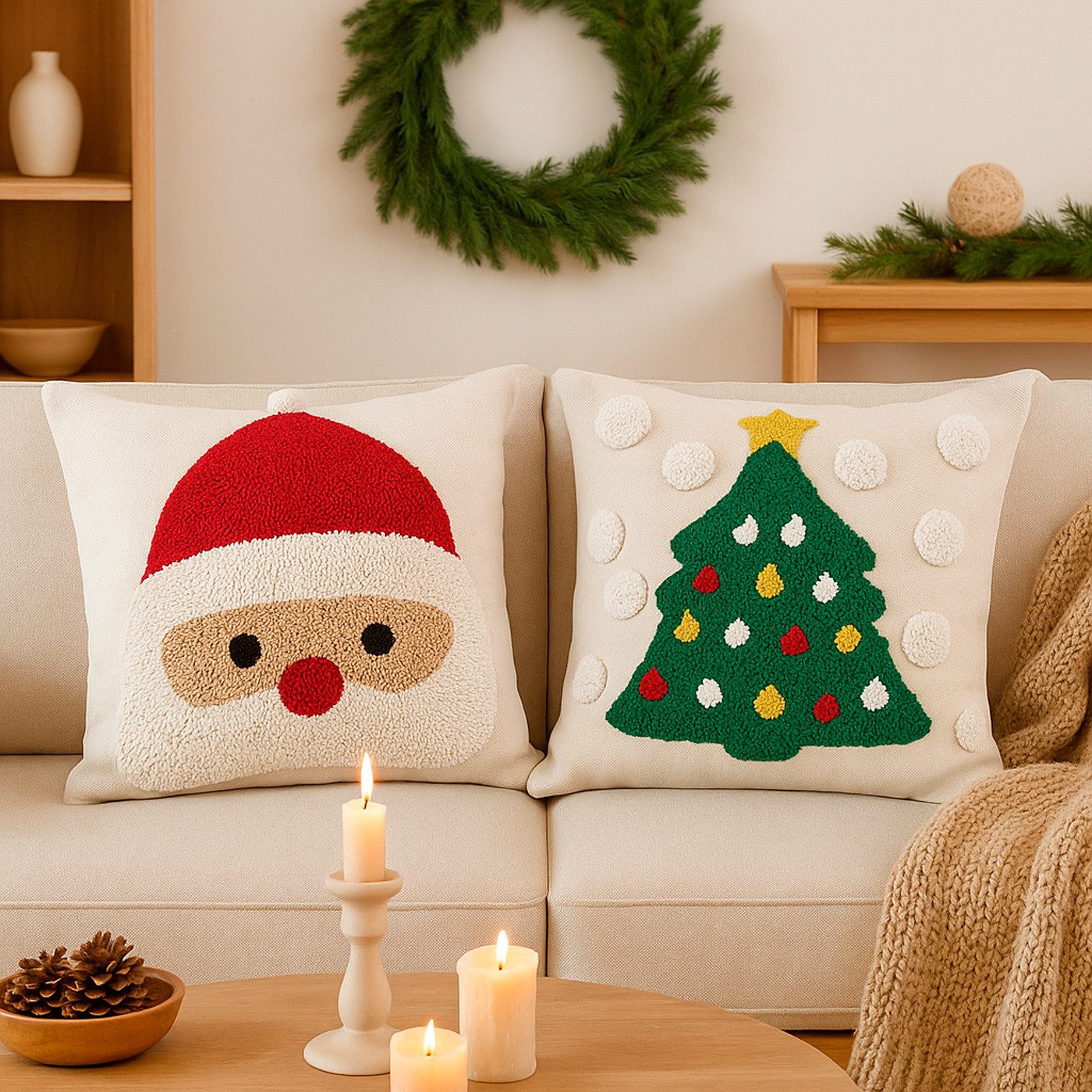 heimtexland Dekokissen natürliche Weihnachtsdeko Kissenhülle Zierkissen, hochwertiges Deko Kissen Weihnachten I aufwendig bestickt