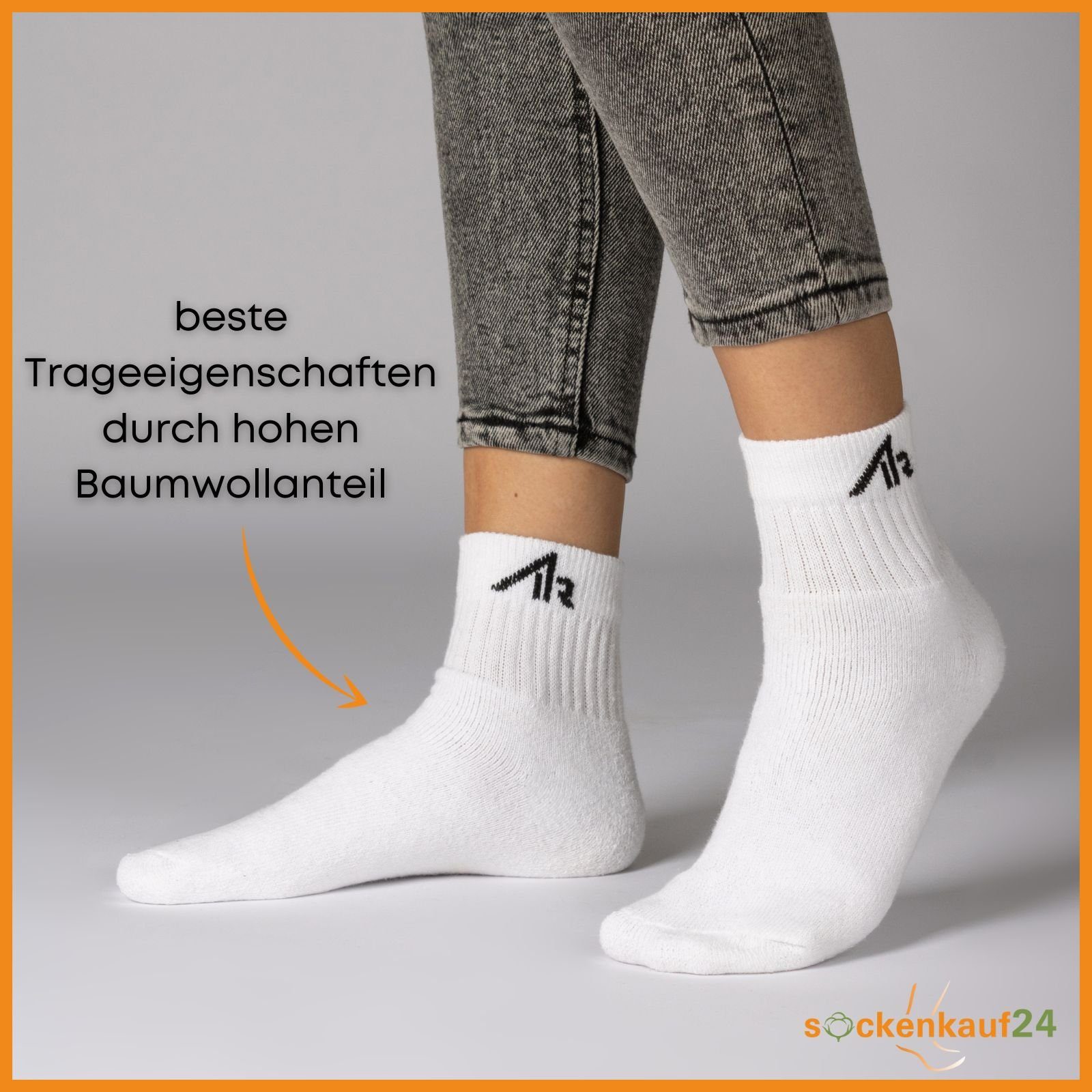 10 sockenkauf24 10301 Tennissocken Sportsocken - Herren Paar Socken (Weiß, "i1R" Kurzsocken 43-46) Baumwolle Damen Sport