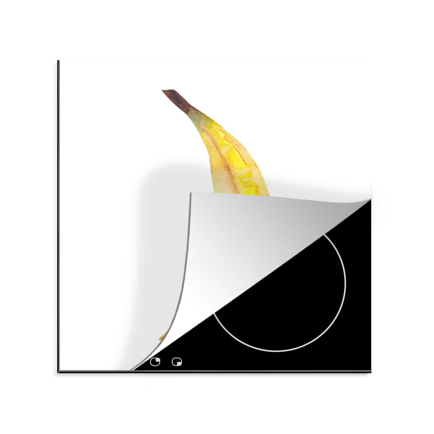 Weiß, 78x78 für Ceranfeldabdeckung, Vinyl, (1 küche Arbeitsplatte Banane Herdblende-/Abdeckplatte cm, MuchoWow Aquarell tlg), - -