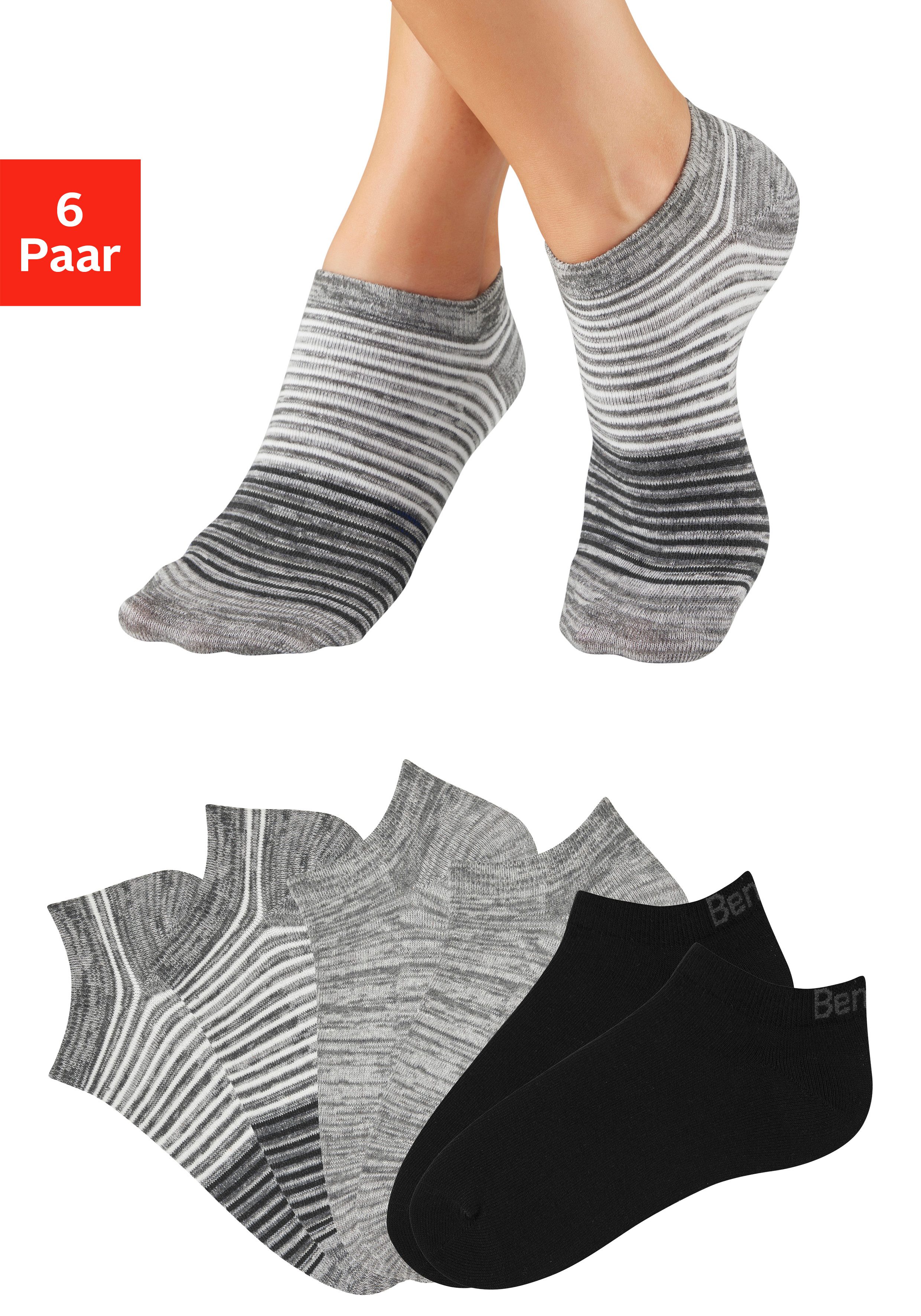 Bench. Sneakersocken Damen und Herren Socken meliert und uni (Packung, 6-Paar, Gr. 35-38 bis 43-46) mit ansprechendem Streifen- Design und uni