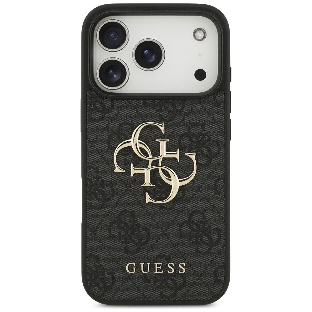 Guess Handyhülle Schutzhülle Rückschale Hartschale 6,3 Zoll, 4G-Druck, Metall-Logoplakette, Kameraschutz