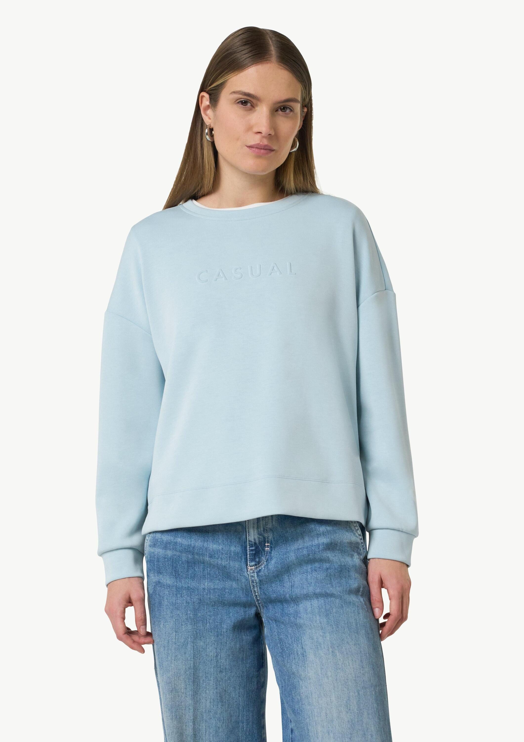 comma Sweatshirt Sweatshirt Weiches Sweatshirt mit seitlichen Schlitzen und Wording-Detail