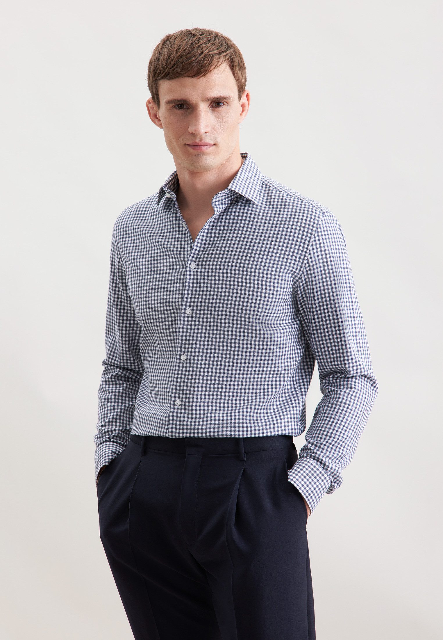 seidensticker Flanellhemd Schwarze Rose Slim 1/1 Kentkragen Karo günstig online kaufen