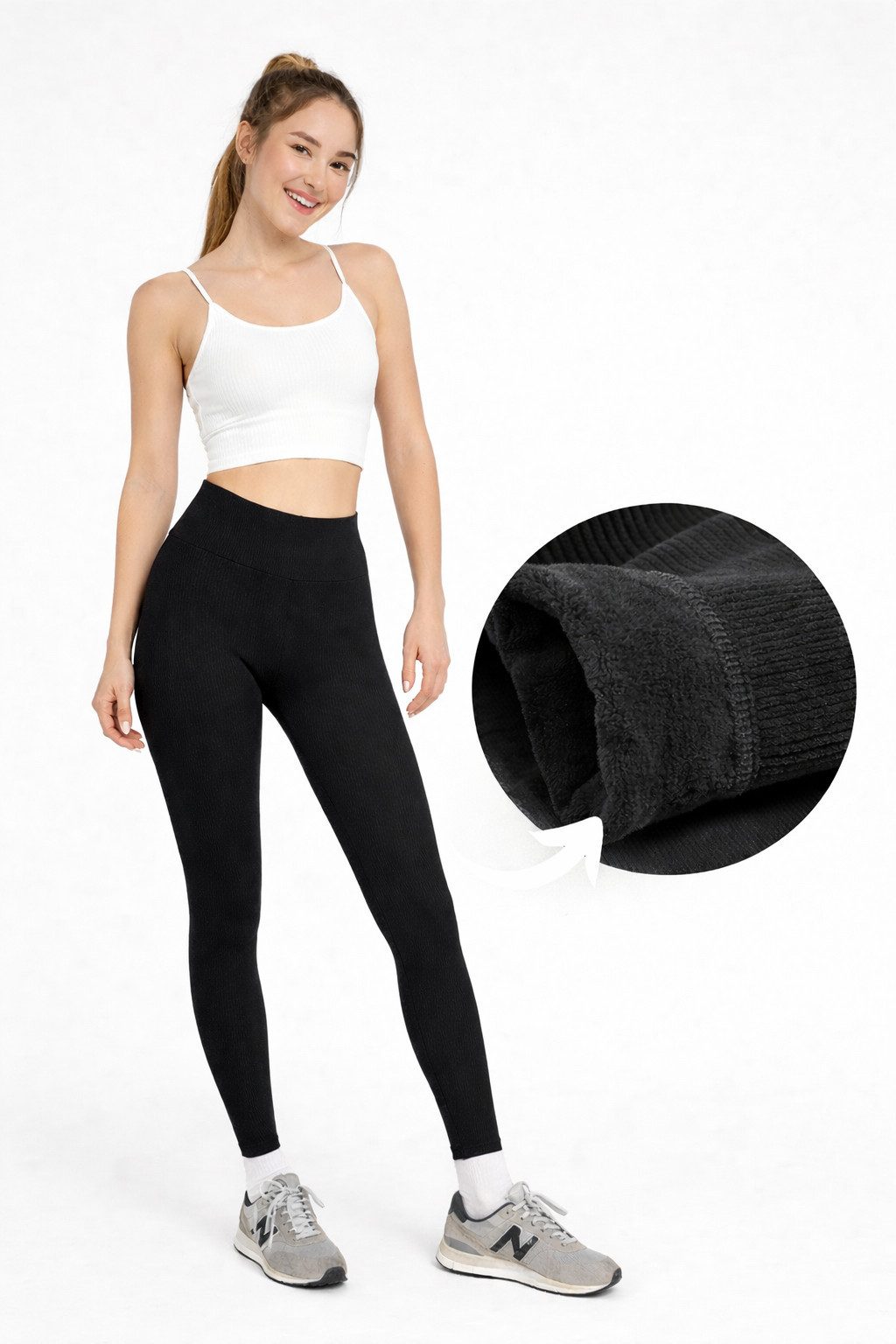 fashionshowcase Leggings Gerippt mit Fleecefutter High Waist – figurbetont, elastisch & wärmend körperbetonte Passform, wärmendes Innenfutter