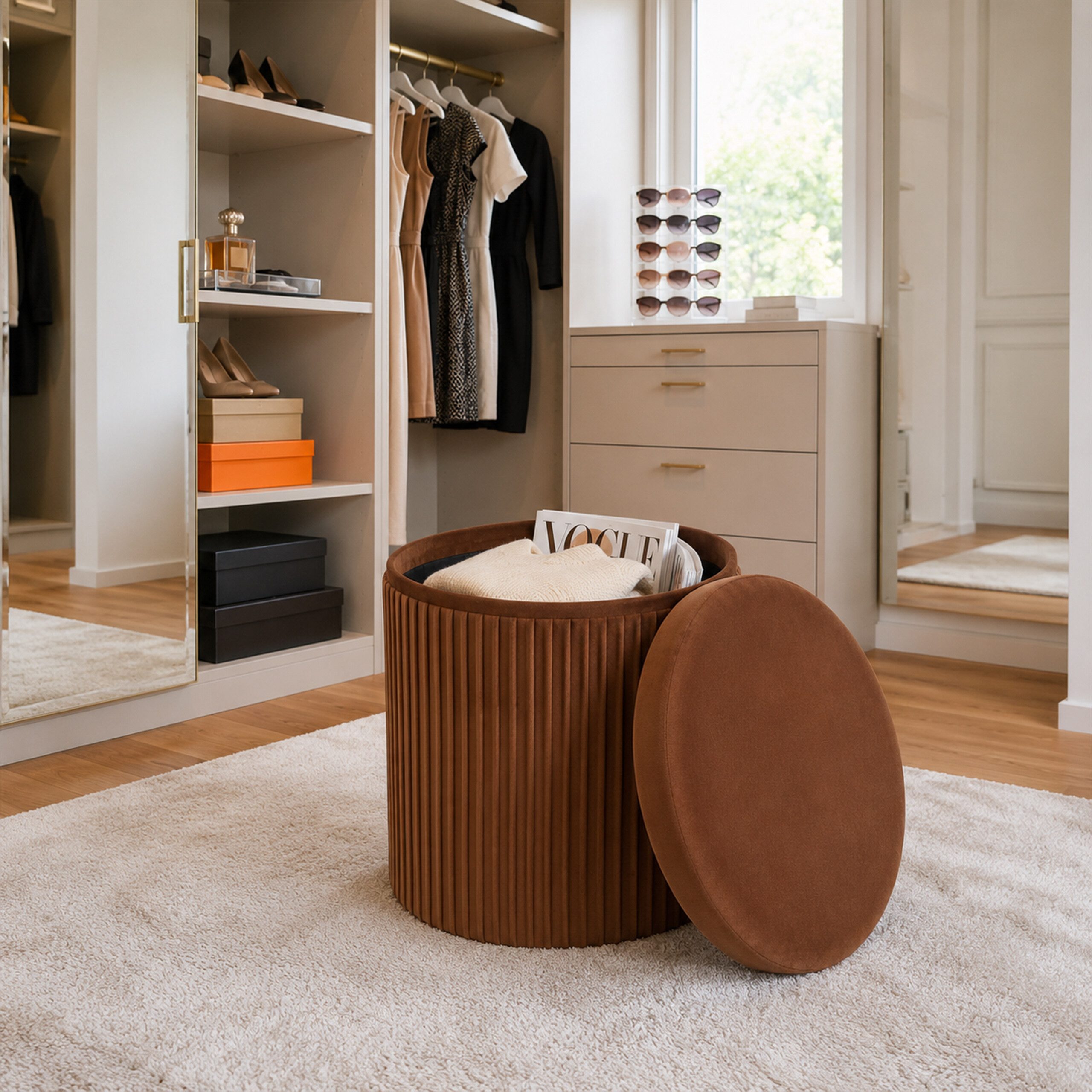 relaxdays Stauraumhocker Hocker aus Samt mit Stauraum (1 St), Mocha Mousse – Bild 5 von 5