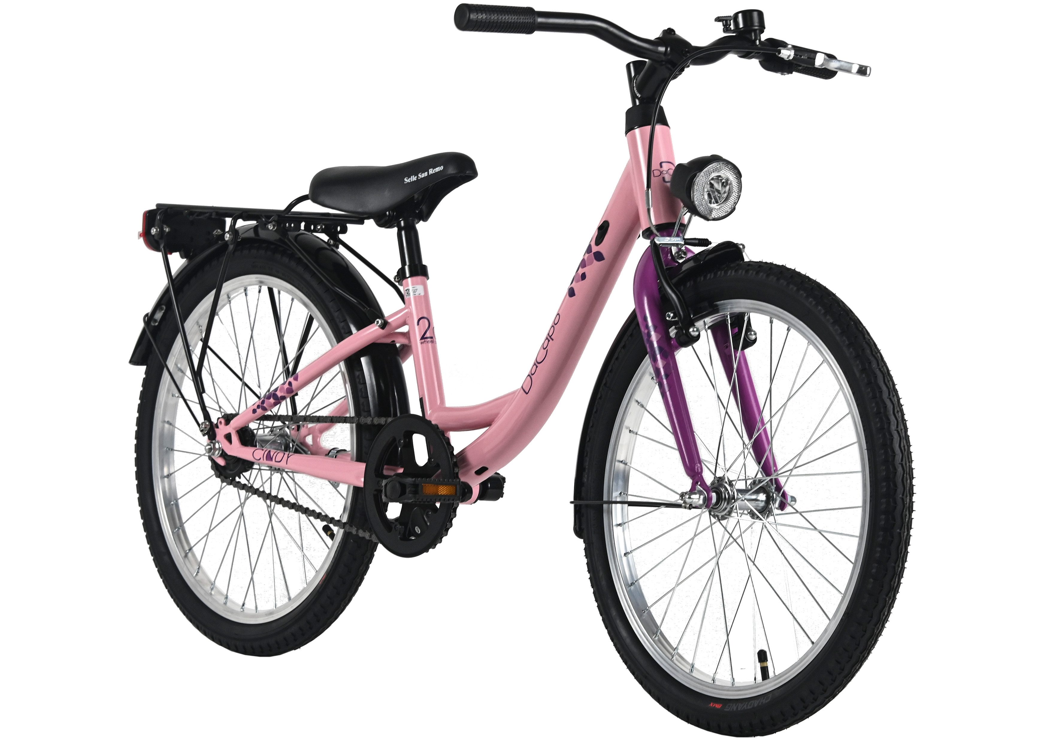 Dacapo Kinderfahrrad 20" Cindy Rosa 1 Gang RH 27 cm mit Beleuchtung - Ab 6 Jahre, 1 Gang, ohne Schaltung