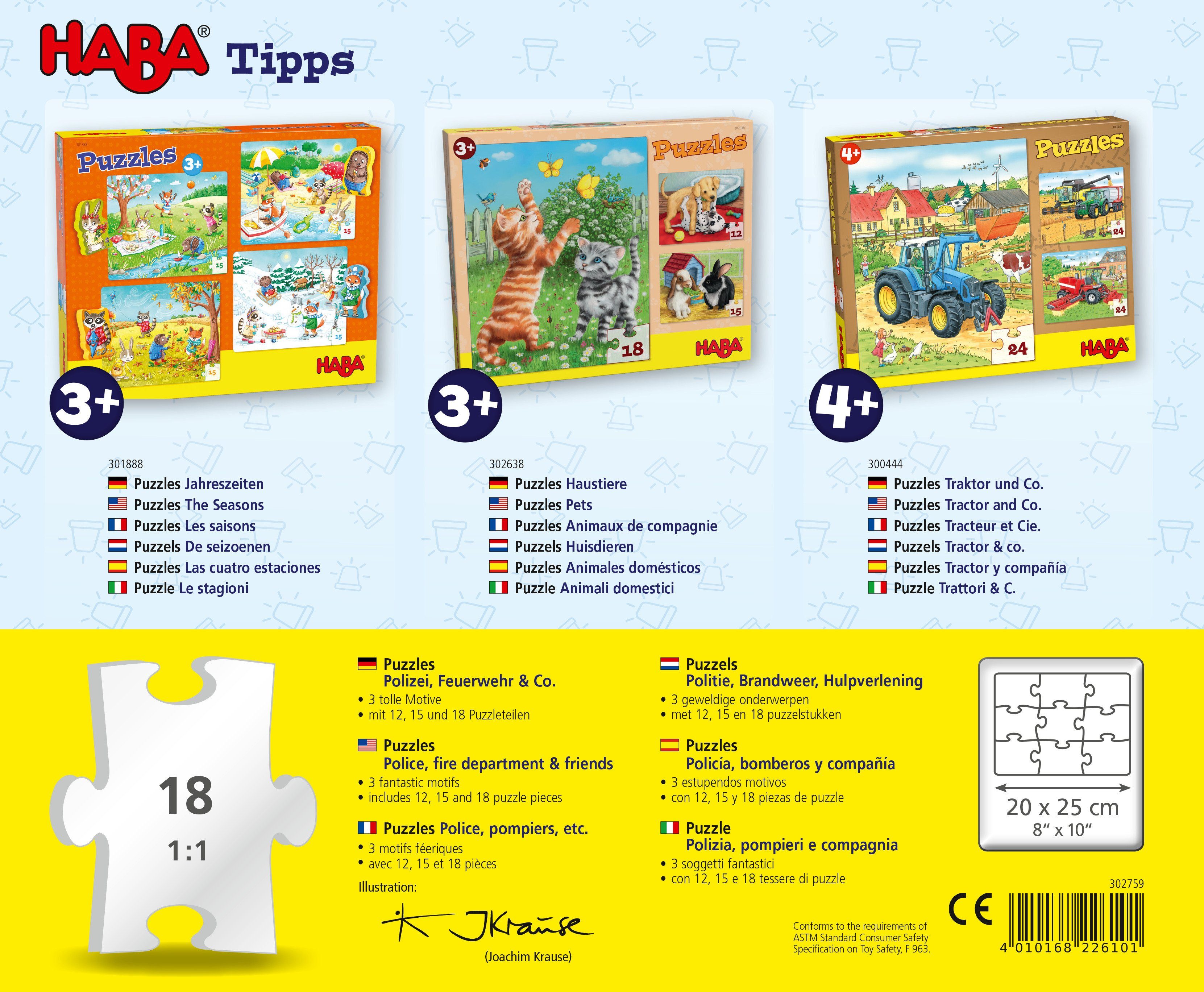 Haba Puzzle Polizei, Feuerwehr & Co., Puzzleteile, Made in Europe