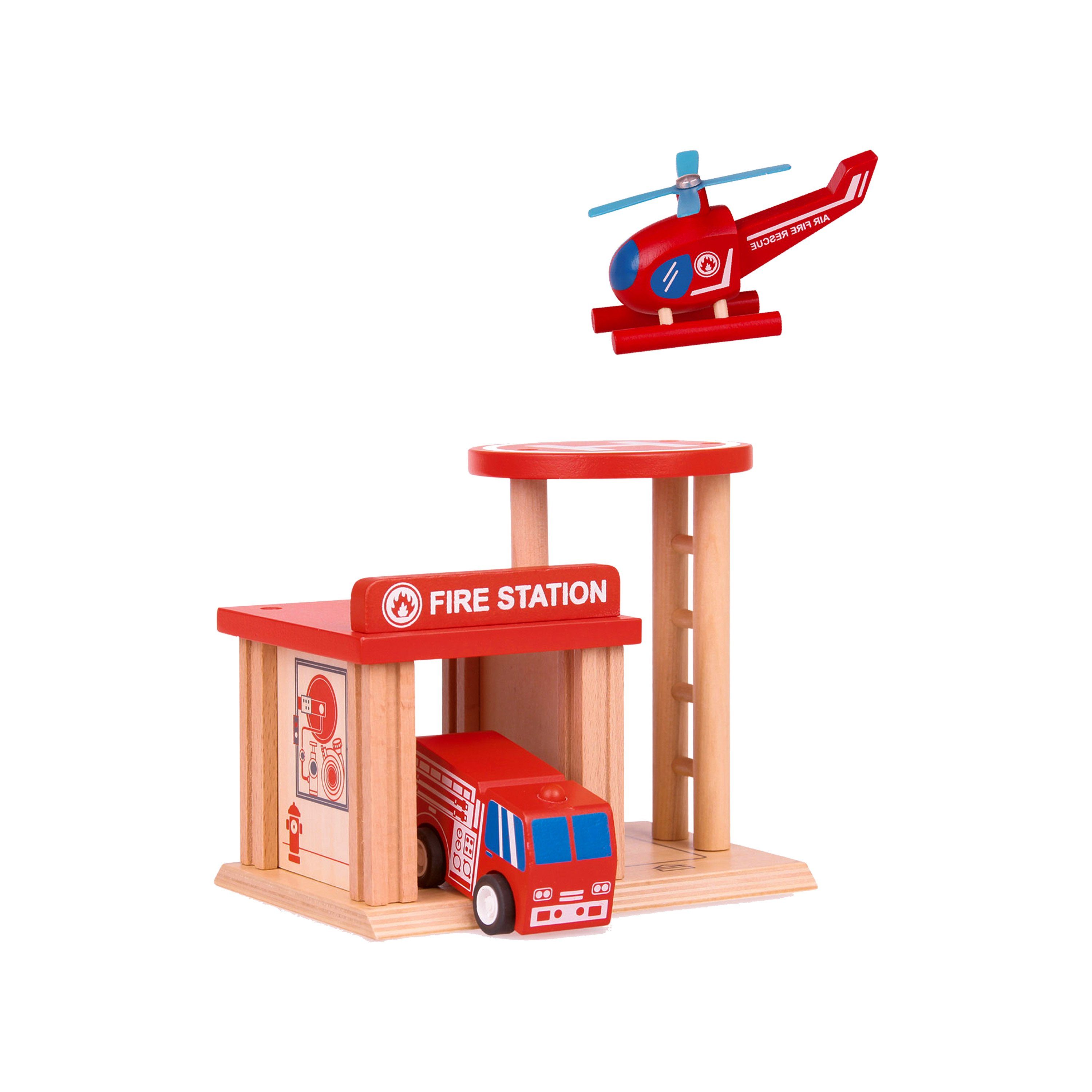 Udeas Spielzeug-Feuerwehr »Holz Spielzeug Feuerwehr Station«, (Boxser SET,  1-tlg), Holzspielzeug mit Hubschrauber und Holz LKW online kaufen | OTTO