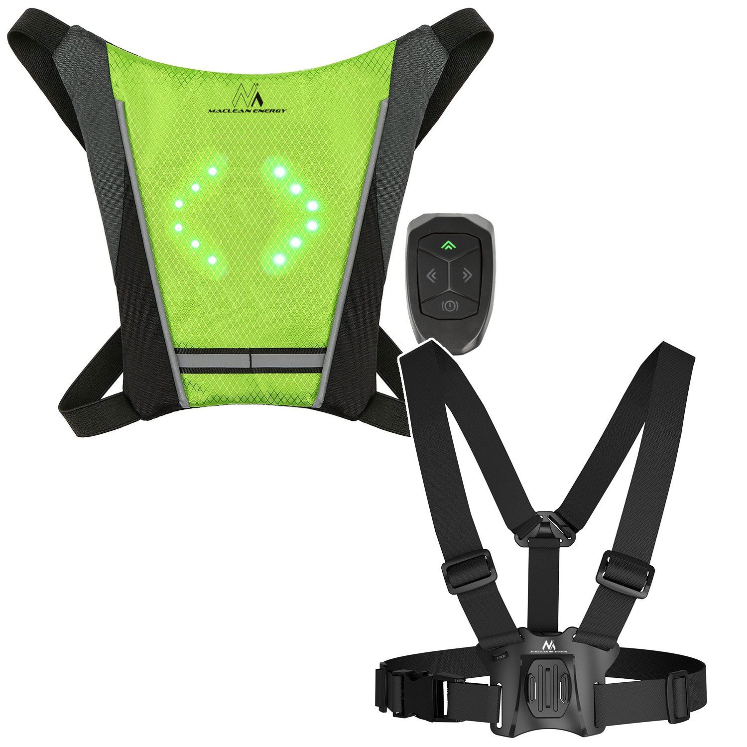 Maclean Warnweste Rucksack mit LED-Signalleuchte MCE420 + universelle Sportgurte MC-294 für Handy, Kamera, GoPro-Kamera und andere Geräte