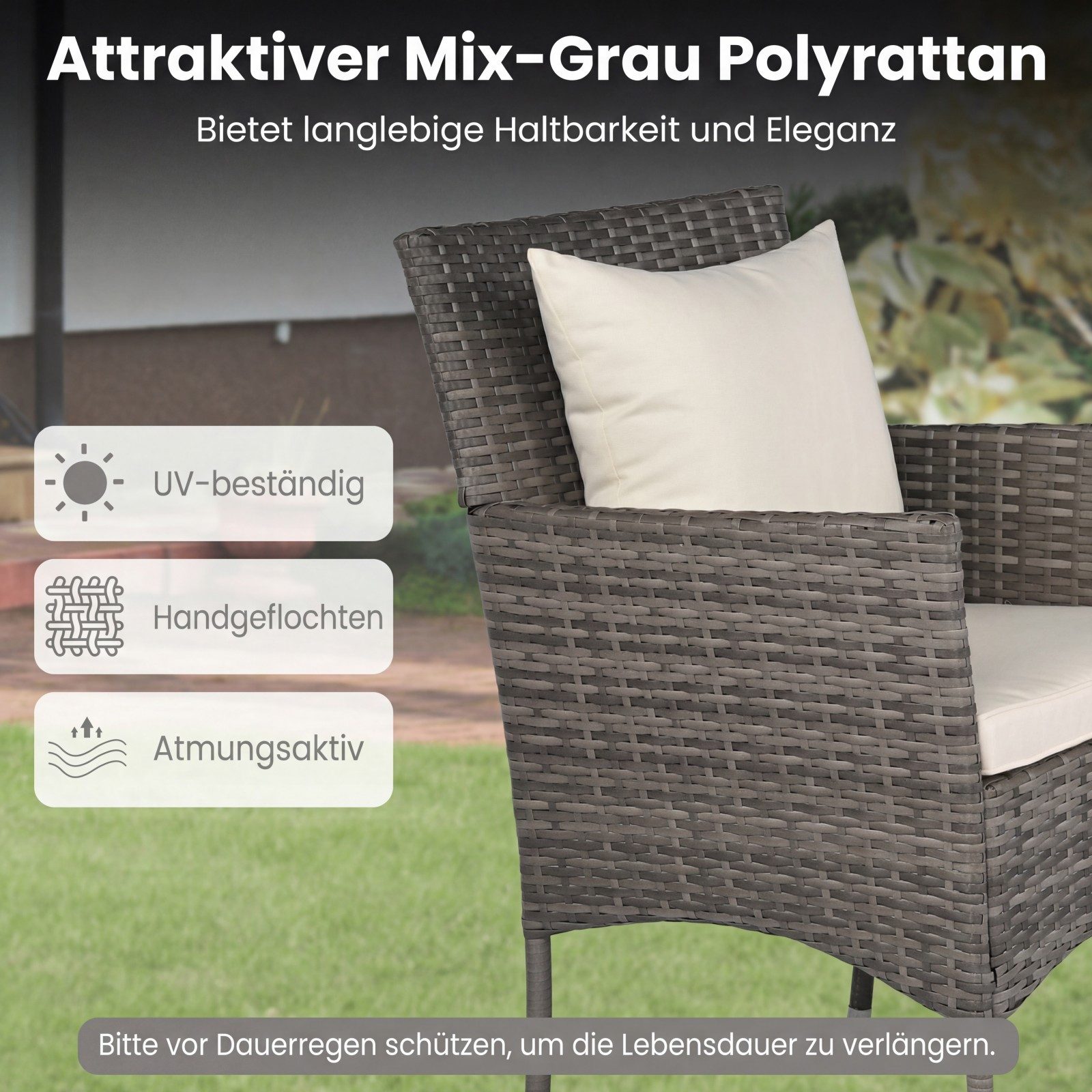 COSTWAY Balkonset, (3-tlg), 2 Personen, Rattan, 2 Sessel & Glastisch, mit Kissen