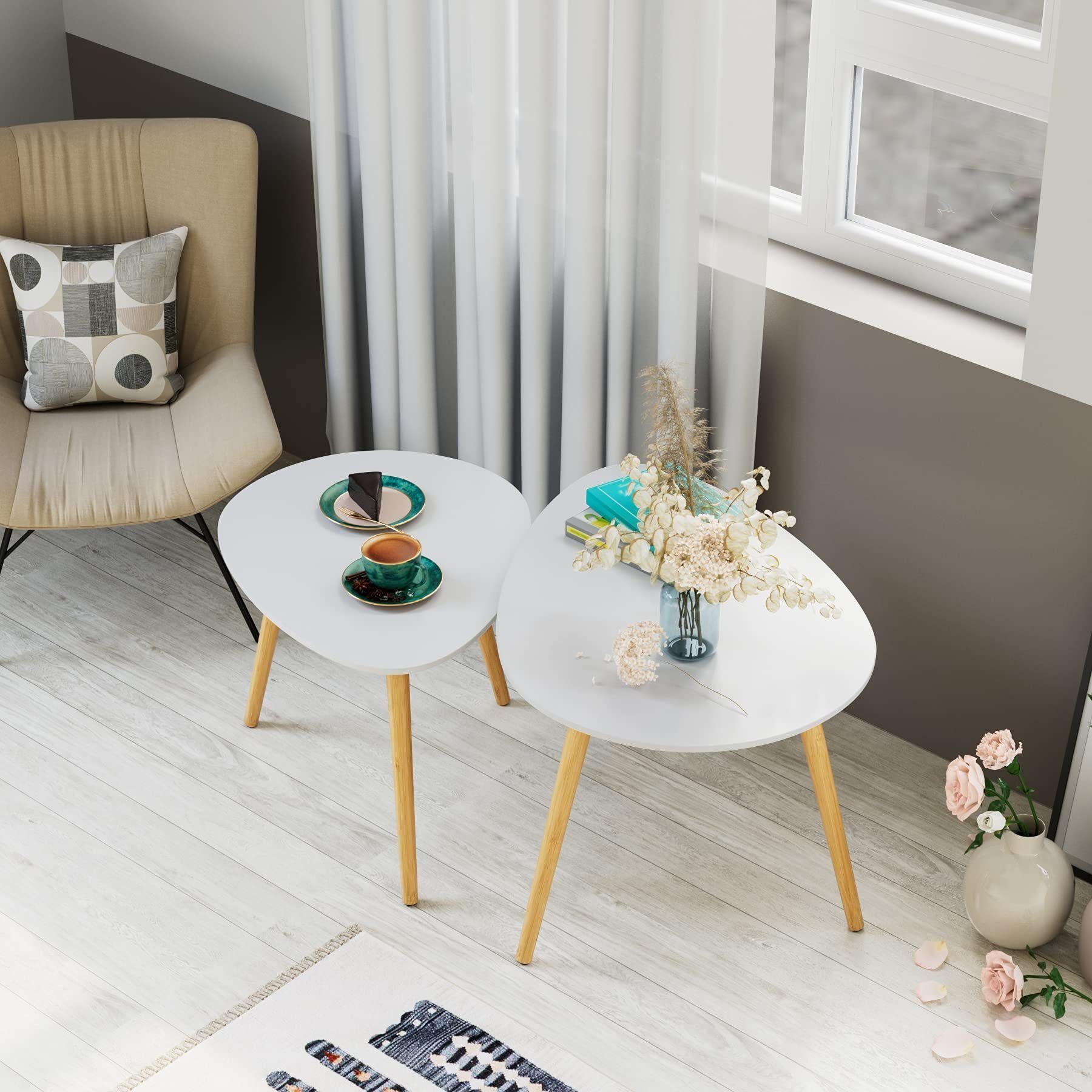 Homfa Couchtisch, 2er Set Beistelltisch Sofatisch Groß und Klein weiß günstig online kaufen