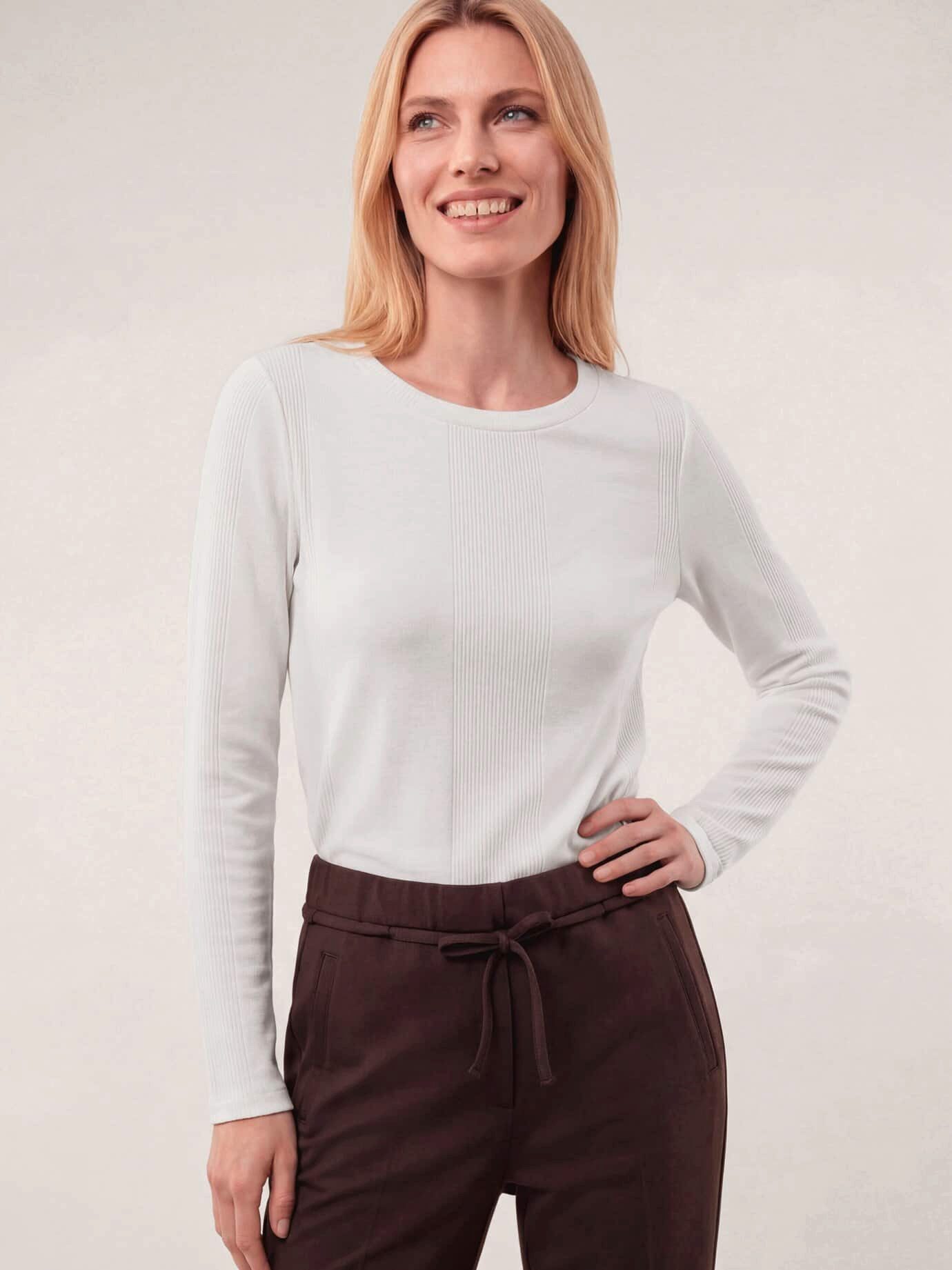 Walbusch Langarmshirt Damen Shirt in Feinstrickoptik Rundhals Langarm, pflegeleicht, atmungsaktiv