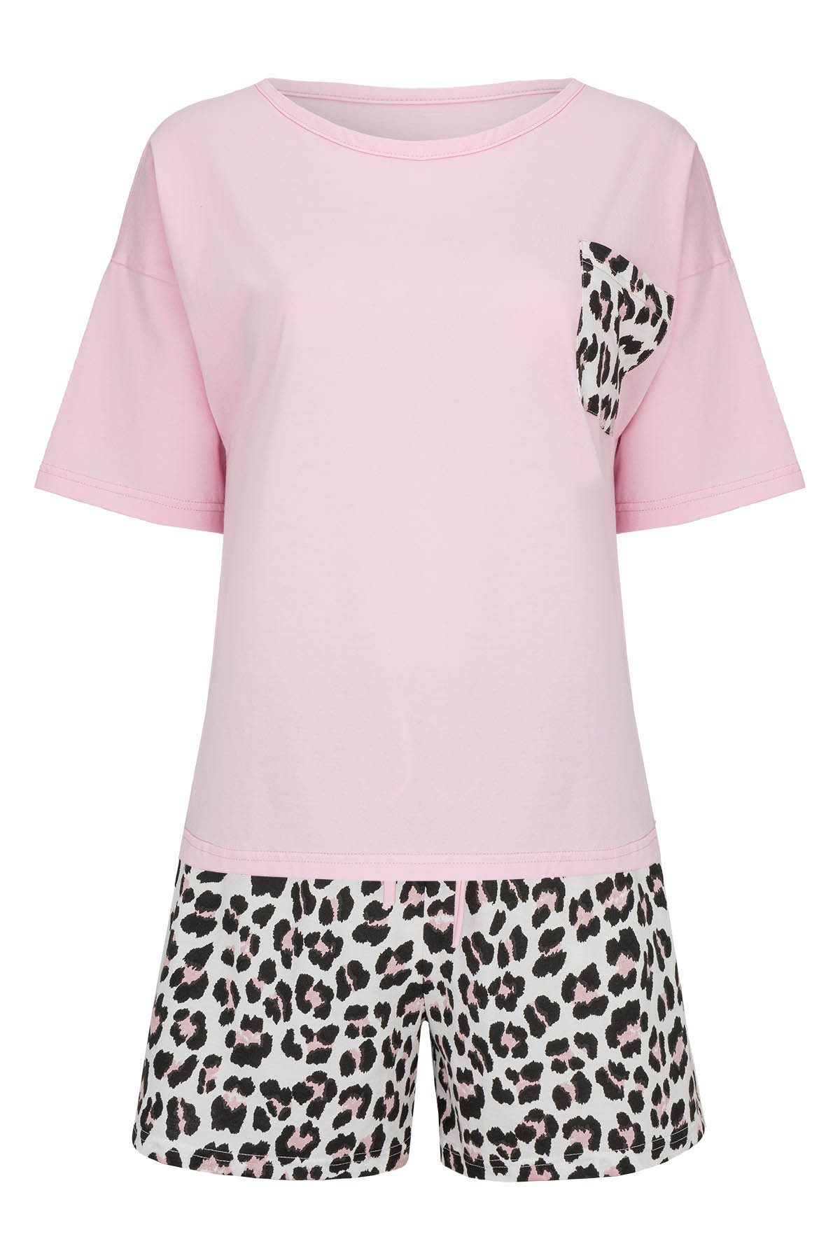 Mademoiselle Sommeil Shorty Schlafanzug mit Rosa Shirt & Leo-Print Shorts ( günstig online kaufen