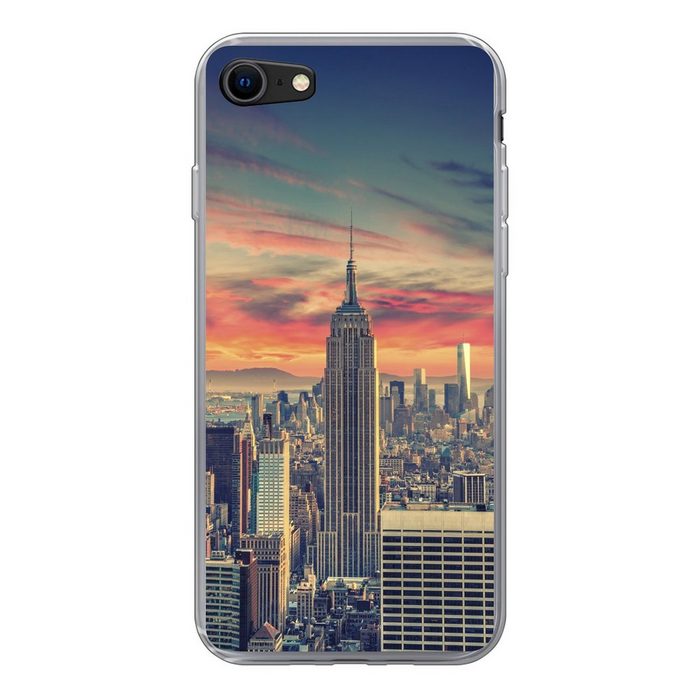 MuchoWow Handyhülle Bunter Himmel über dem Empire State Building in New York Handyhülle Apple iPhone 8 Smartphone-Bumper Print Handy Schutzhülle