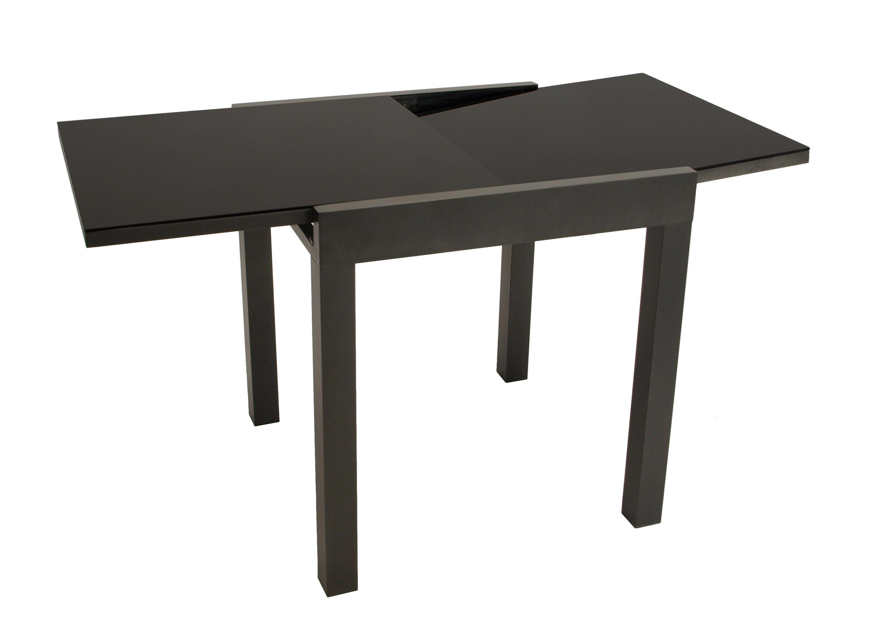 DEGAMO Gartentisch ELBA (1-St), 70x70cm, ausziehbar auf 140cm, Aluminium anthrazit + Glas schwarz