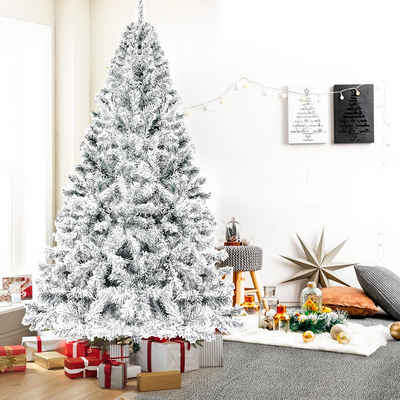 PHOEBE CAT Künstlicher Weihnachtsbaum, Tannenbaum mit Schnee, 228cm Christbaum mit 350 warmweißen LED-Leuchten, Metallständer und 1250 Spitzen PVC Nadeln
