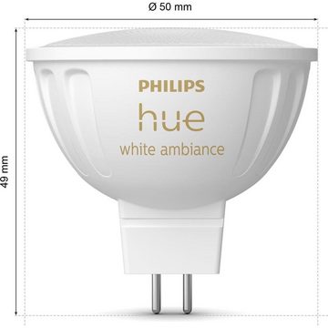 Philips Hue LED-Leuchtmittel White Ambiance LED Lampe GU5,3 Reflektor - MR16 5,1W 400lm Einerpack, n.v, warmweiss