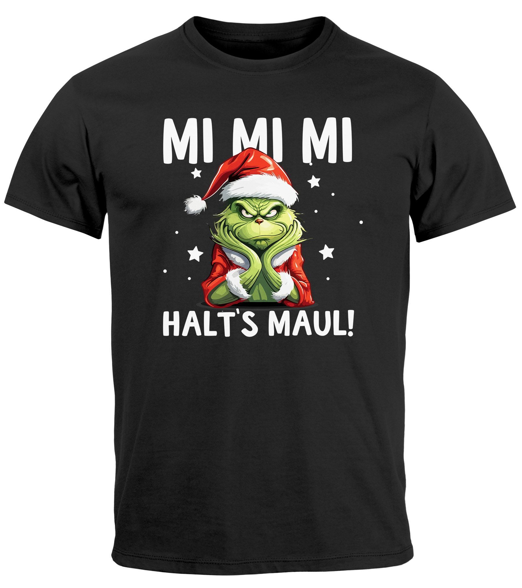 Print-Shirt Herren T-Shirt Weihnachten Grinch Mimimi Halts Maul Spruch