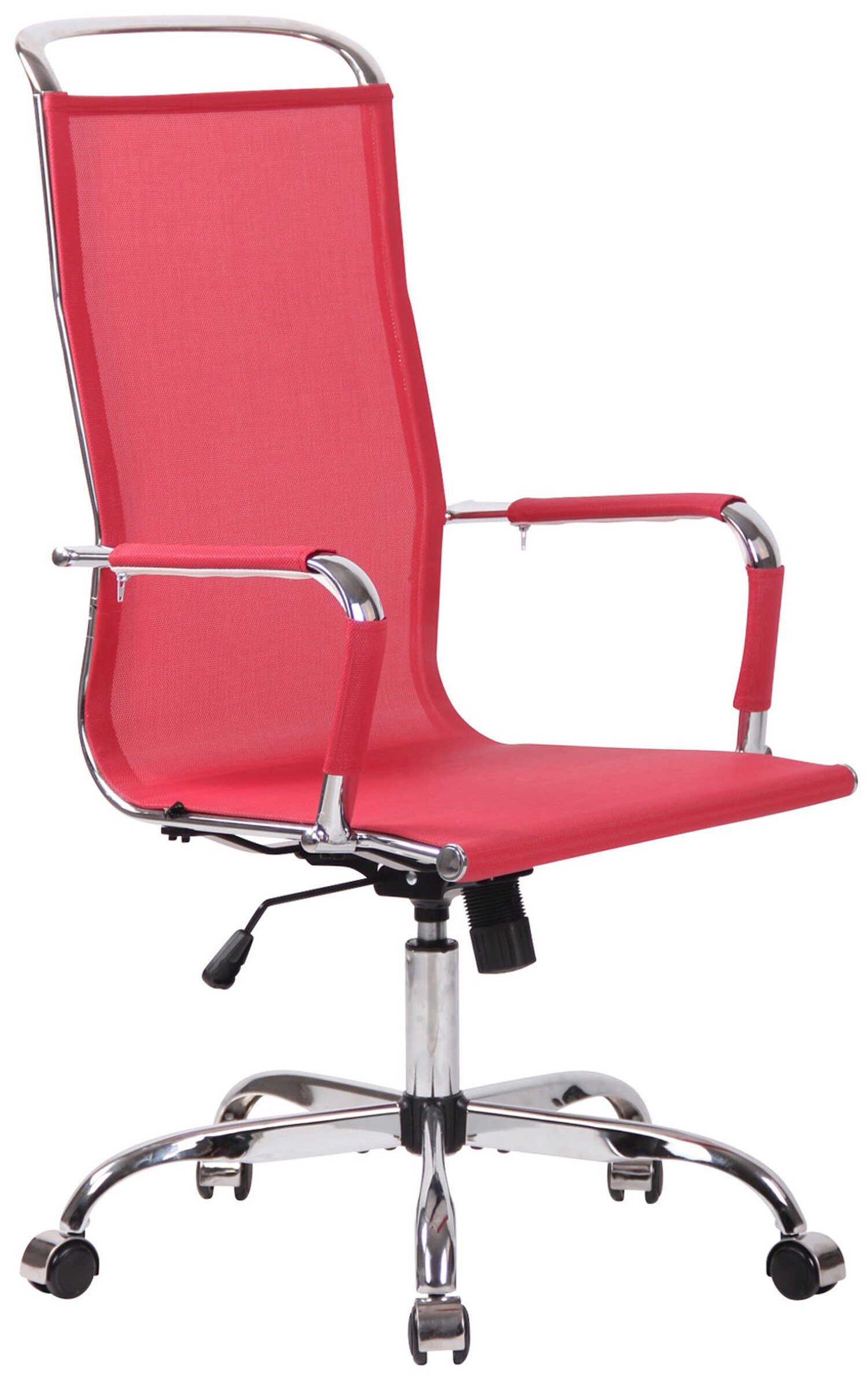 TPFLiving Bürostuhl Brand mit bequemer ergonomisch geformter Rückenlehne (Schreibtischstuhl, Drehstuhl, Chefsessel, Gamingstuhl), Gestell: Metall chrom - Sitzfläche: Netzbezug rot
