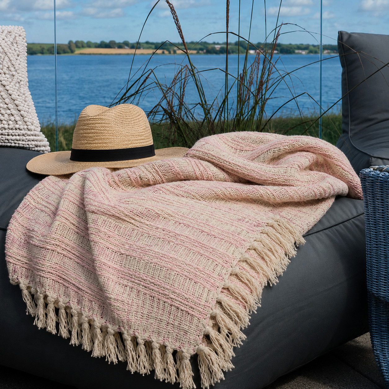 Plaid Ib Laursen Plaid Creme/Hellrosa mit Streifenmuster, Ib Laursen