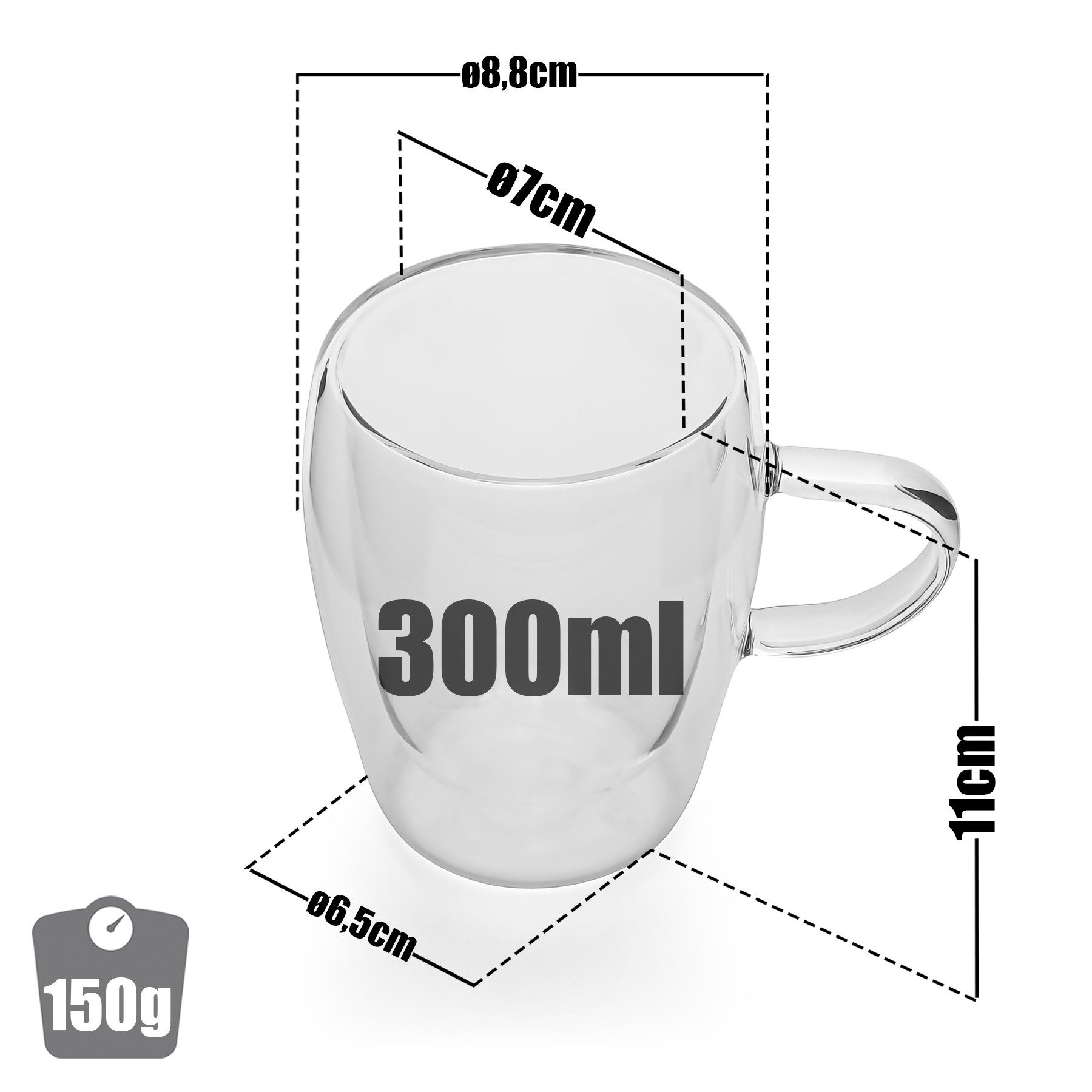 BigDean Latte-Macchiato-Glas 6 Stück doppelwandige Latte Macchiato Gläser mit Henkel 300 ml, 6-tlg., Glas, Borosilikat Glas, Spülmaschinenfest, Lebensmittelecht – Bild 2 von 5