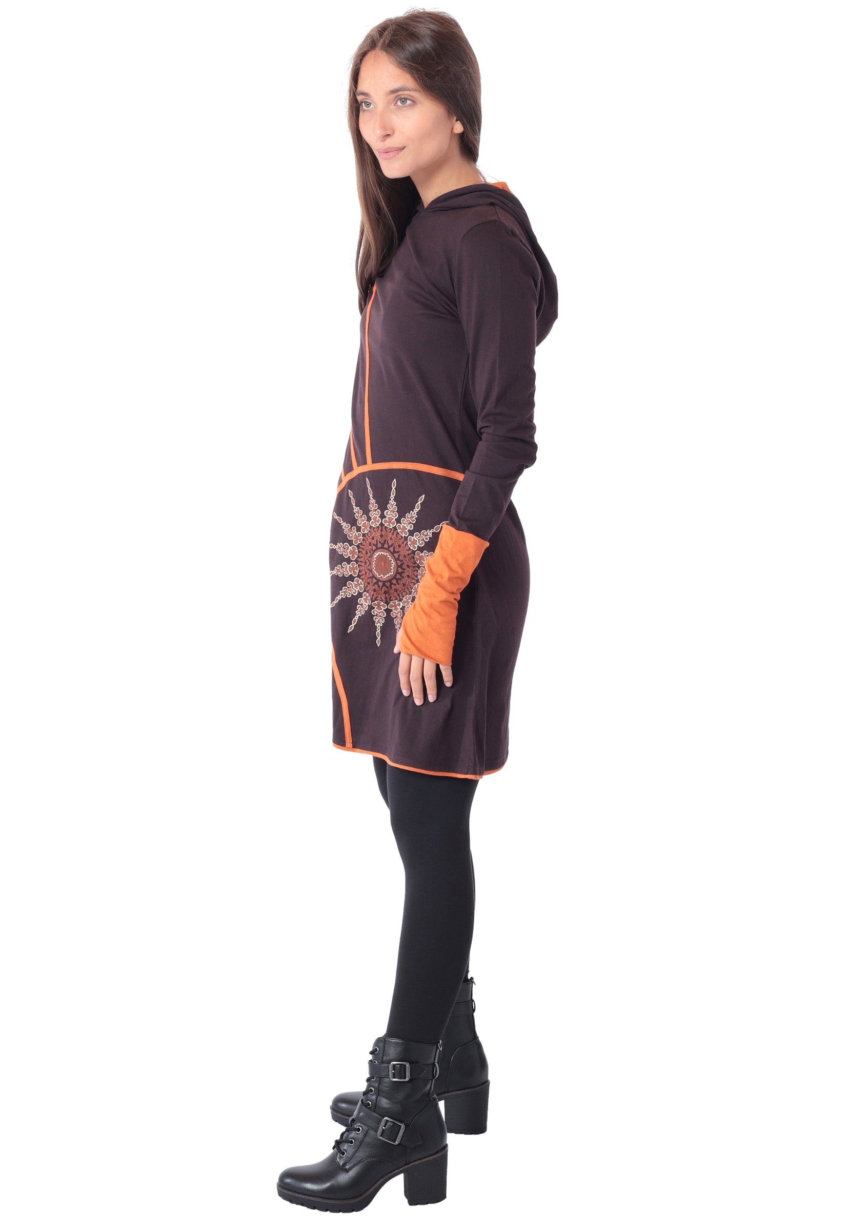 PUREWONDER Sweatkleid Alternatives Kapuzenkleid aus Baumwolle, Goa Kleid Nr. 77 Braun S Ganzjahreskleid