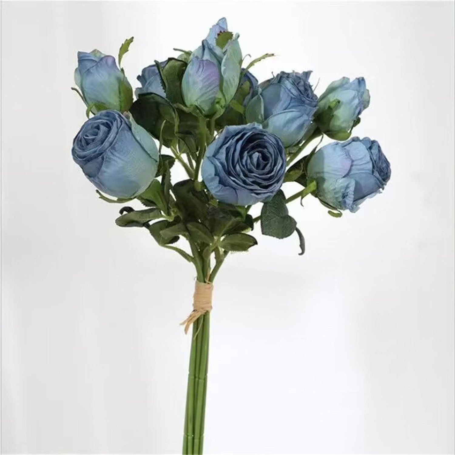 Vintage verbrannt autolock Rose 6PCS Rand blau Simulation Trockenblume Trockenblumen, Bouquet,