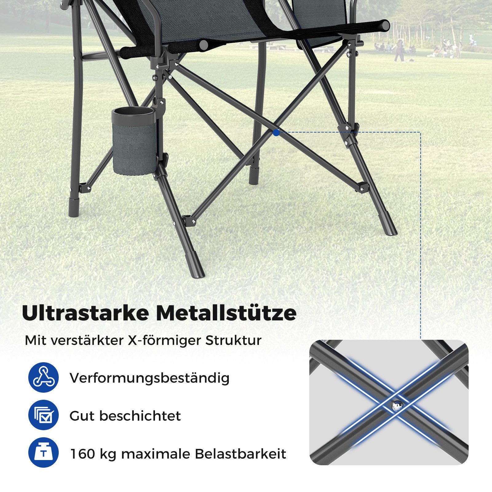 COSTWAY Campingstuhl (2 St), Gartenstuhl faltbar, bis 160kg belastbar, mit Tasche