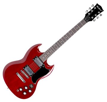 McGrey E-Gitarre McGrey Rockit E-Gitarre Double Cut-Komplettset Cherry Red, Double Cut, Komplettset 4/4, 8-St., inkl. Verstärker, Tasche, Stimmgerät, Plektren, Gurt und Kabel, 10 Watt (RMS) Gitarrenverstärker inklusive!