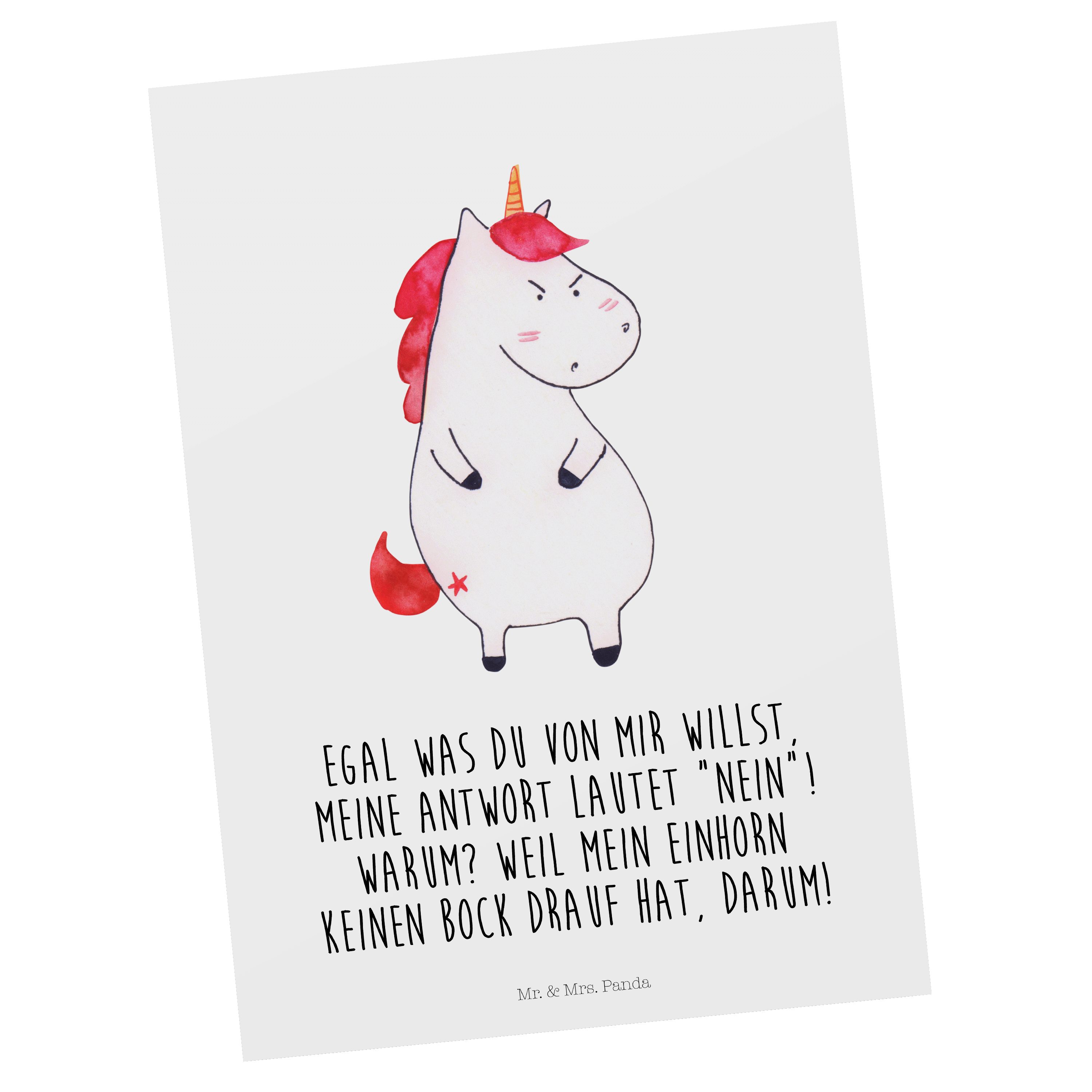 Mr. & Mrs. Panda Postkarte Einhorn wütend - Weiß - Geschenk, Grußkarte, lustlos, Einhörner, lust