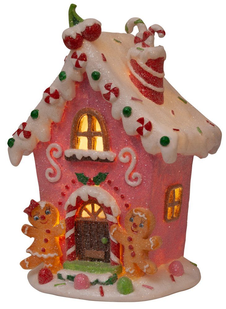 bunt mit Glitzer mit Dekoration, Lebkuchenhaus Weihnachtshaus Christmas Paradise Pfefferkuchenhaus, Rosa 20cm LED Weihnachtliche