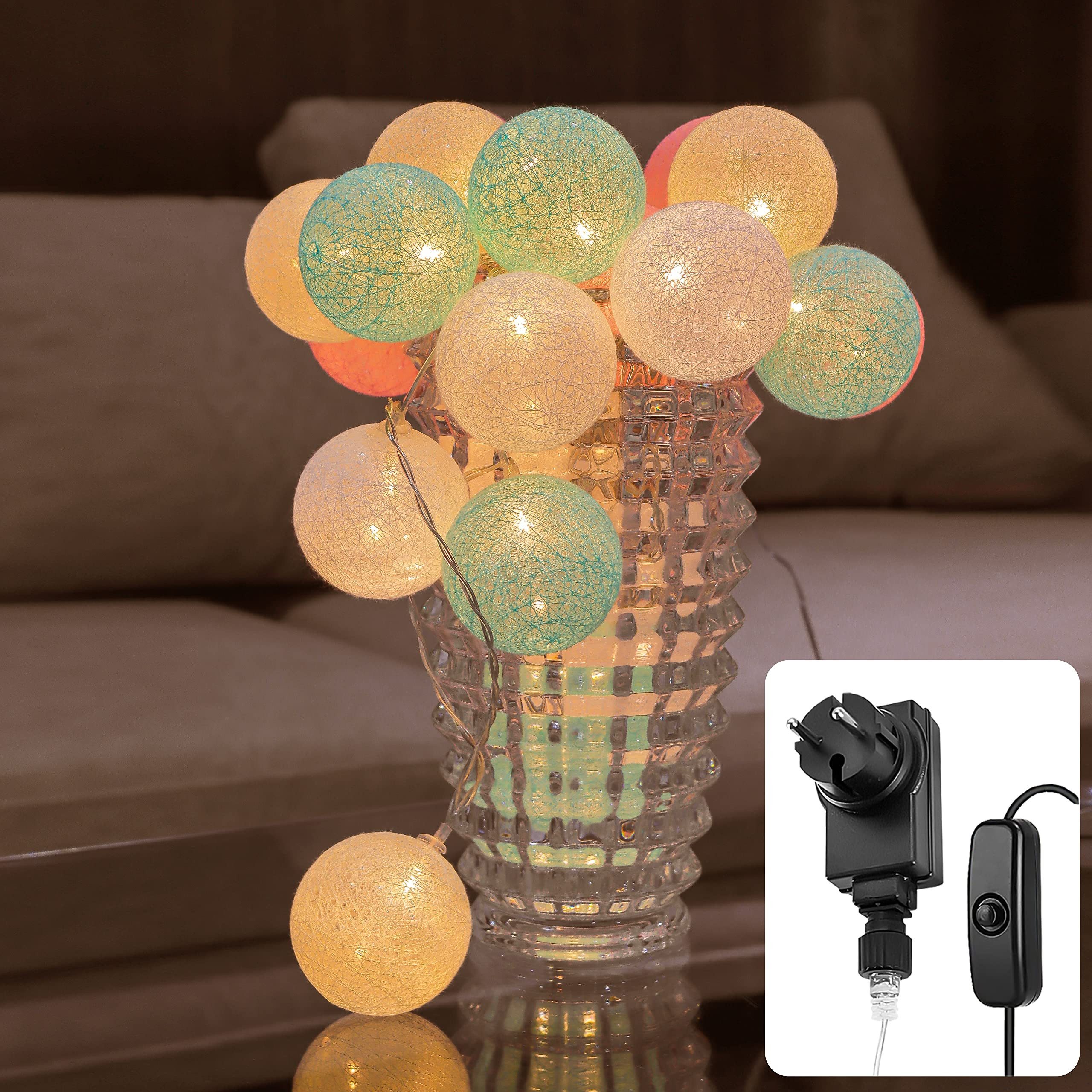 COZY HOME LED-Lichterkette Cotton Balls - Strombetrieben, 20 LED I 6m I Warmweiße LED-Cotton Ball I Hausbett Bunt Deko