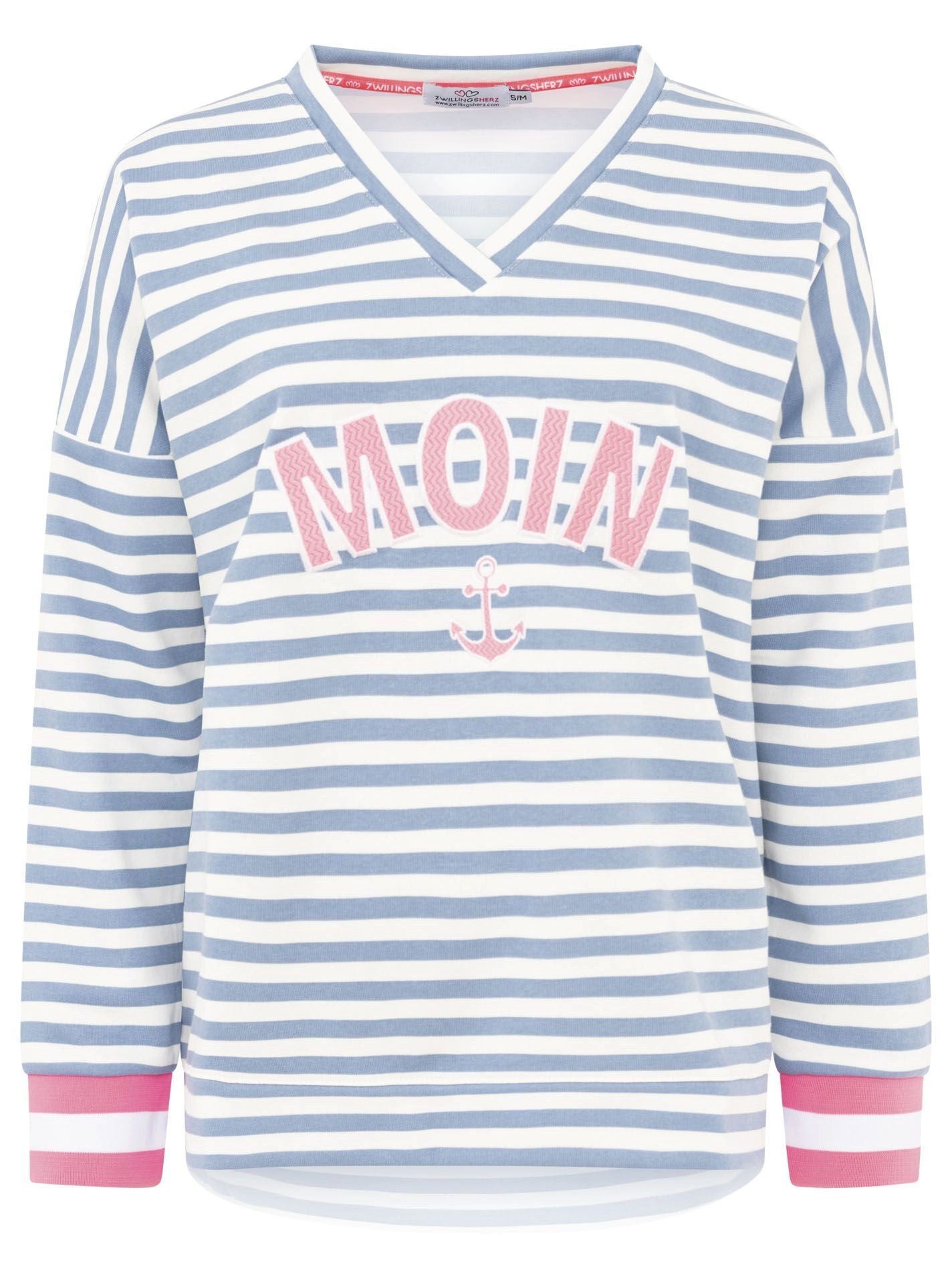 Zwillingsherz Sweatshirt Sweat Pullover V-Neck "MoinZH" günstig online kaufen