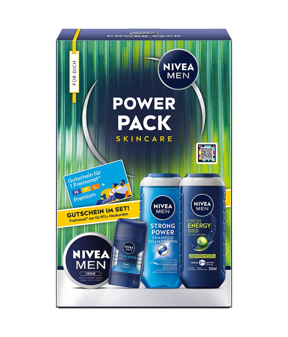 Nivea Men Hautpflege-Set Power Pack 5 tlg. Geschenkset Duschgel Shampoo Deo Stick Gesichtscreme Set, 5-tlg., Geschenkset für Männer - Pflegeroutine für ihn. – Bild 4 von 5