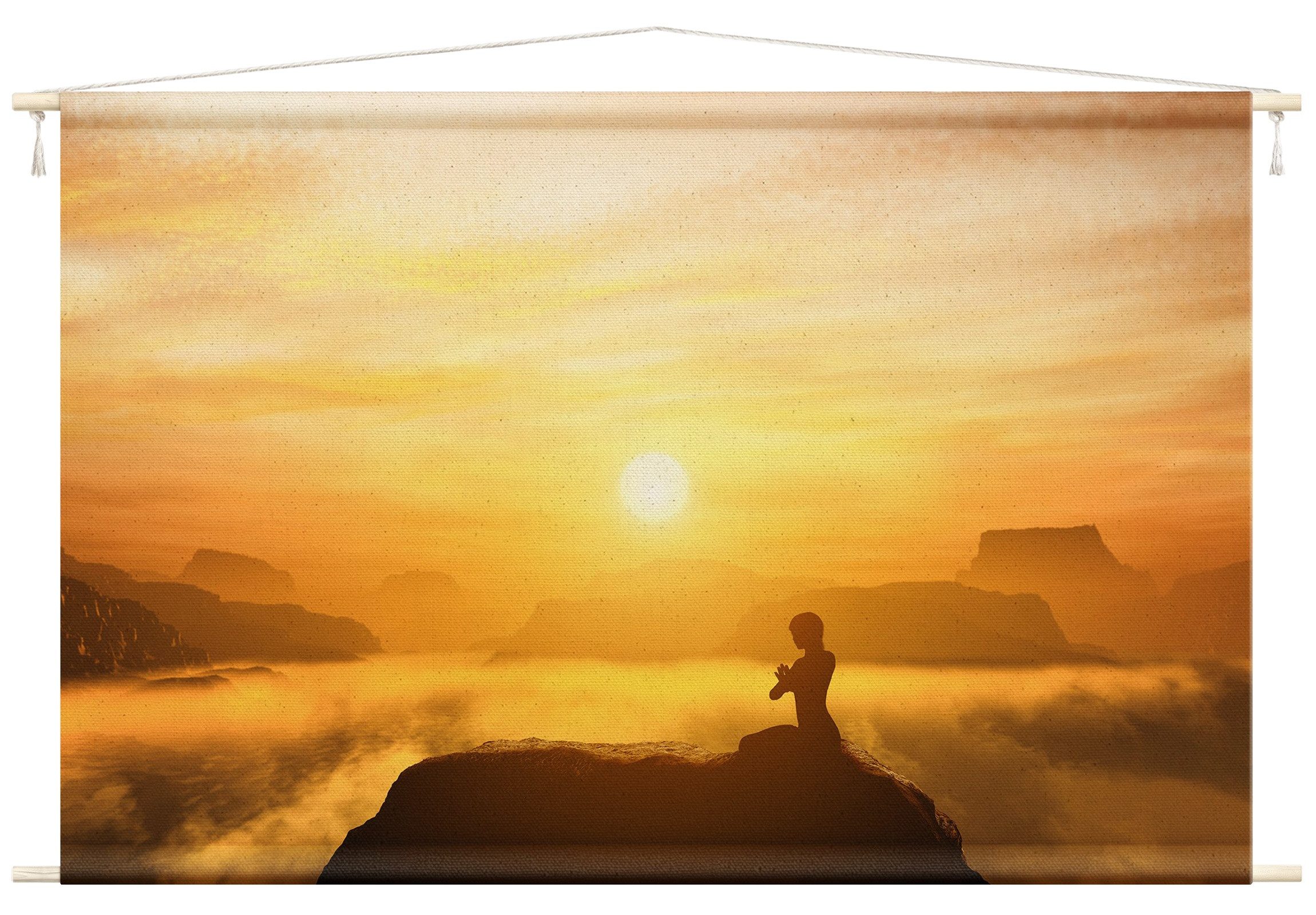 Bilderdepot24 Wandteppich modern Natur Spirituell Sport Himmel gelb, rechteckig, Höhe: 2.6 mm, großes Wandbild aus Natur-Baumwolle Wandbehang Stoffbild Tuch Wollseil