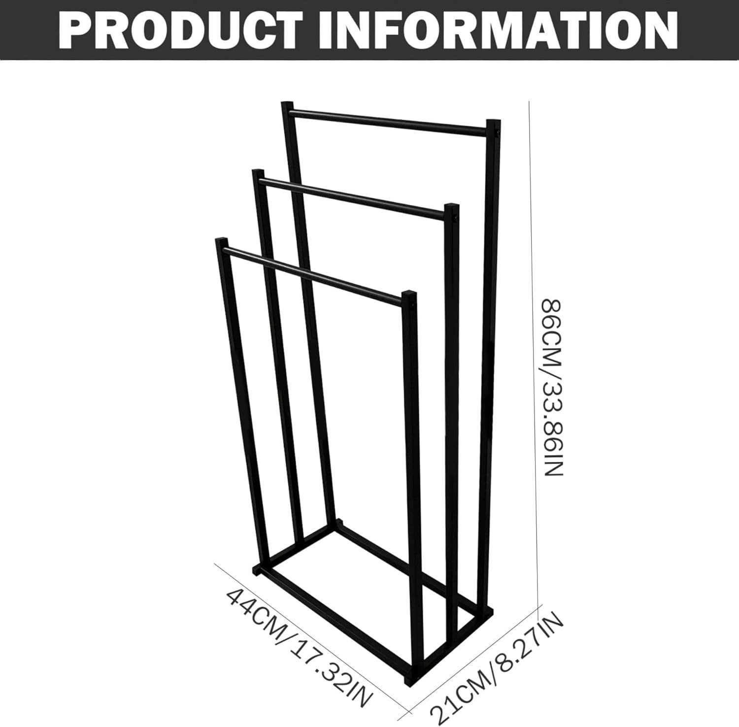 ibettertec Wäscheständer Wäscheständer mit 3 Stangen aus Metall, Handtuchhalter, Beweglich, Handtuchhaken,Badezimmeraufbewahrung,für Badezimmer