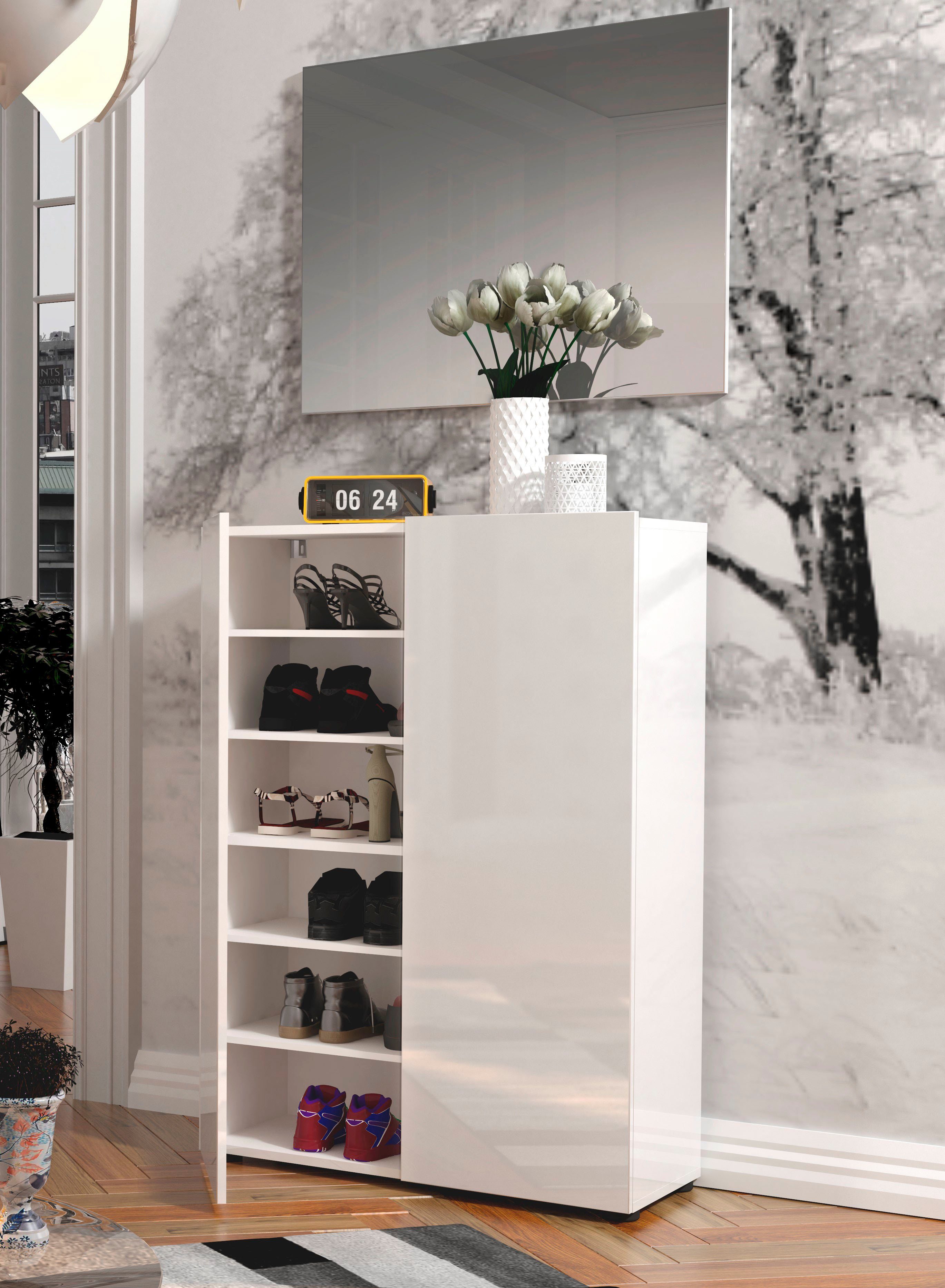 Home affaire Schuhschrank Mister, Schuhregal, Made in Italy, 6 Fächer, 5 Einlegeböden Breite 80 cm, 2 Türen, in Hochglanz lackiert, für ca. 18 Paar Schuhe