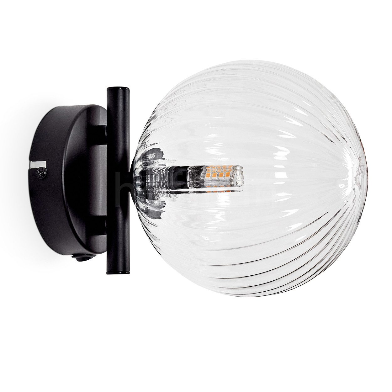 hofstein Wandleuchte Wandlampe aus Metall/Riffelglas in Schwarz/Klar, ohne Leuchtmittel, Leuchte mit Glasschirm, An/-Auschalter, 1xG9, ohne Leuchtmittel