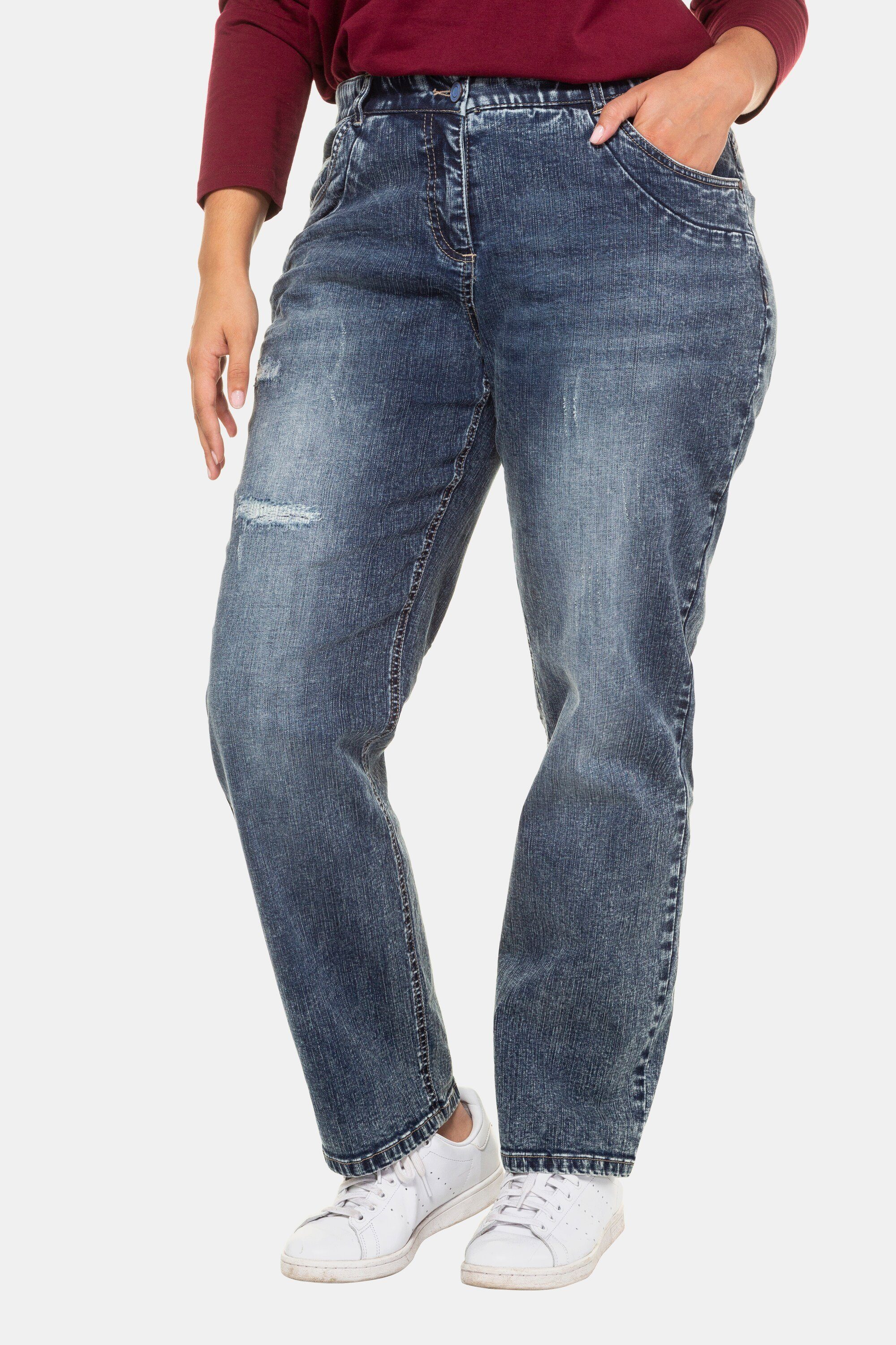 Ulla Popken Damen Boyfriend Jeans – Weit Geschnitten, Mit Destroy-Effekt & Stretch