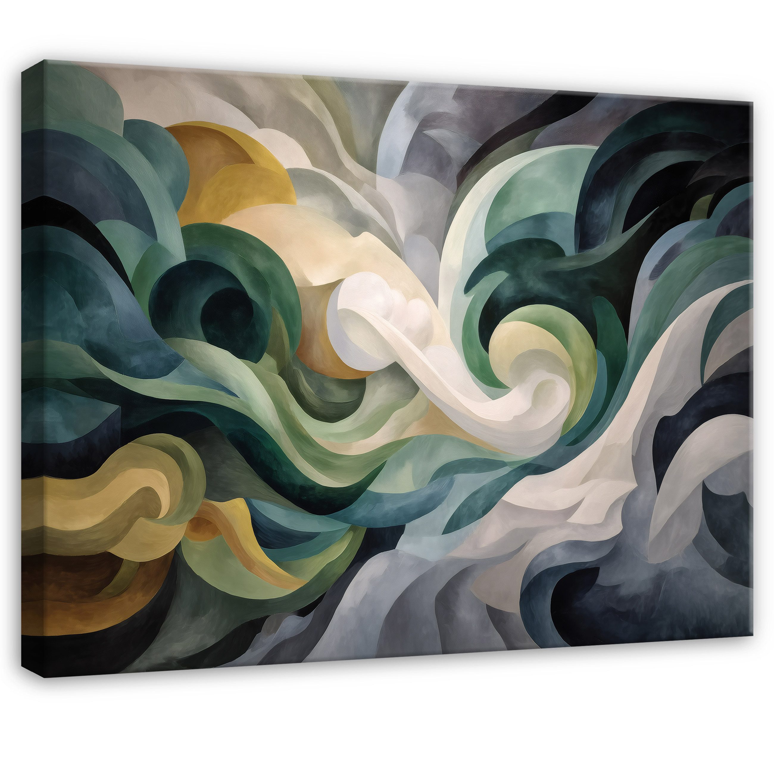 Wallarena Leinwandbild Abstrakt Grün Weiß Modern Wandbilder Wand Deko XXL Bilder, Abstrakt (groß Bilder Wohnzimmer Schlafzimmer Einteilig, 1 St), Bilder Klein Wohnzimmer Schlafzimmer Küche Wandbild Wand Deko 40x30