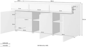 Helvetia Sideboard Cross (Cross, 1 St., Kommode 3-türig), 180x40x78cm Wotan Eiche schwarz