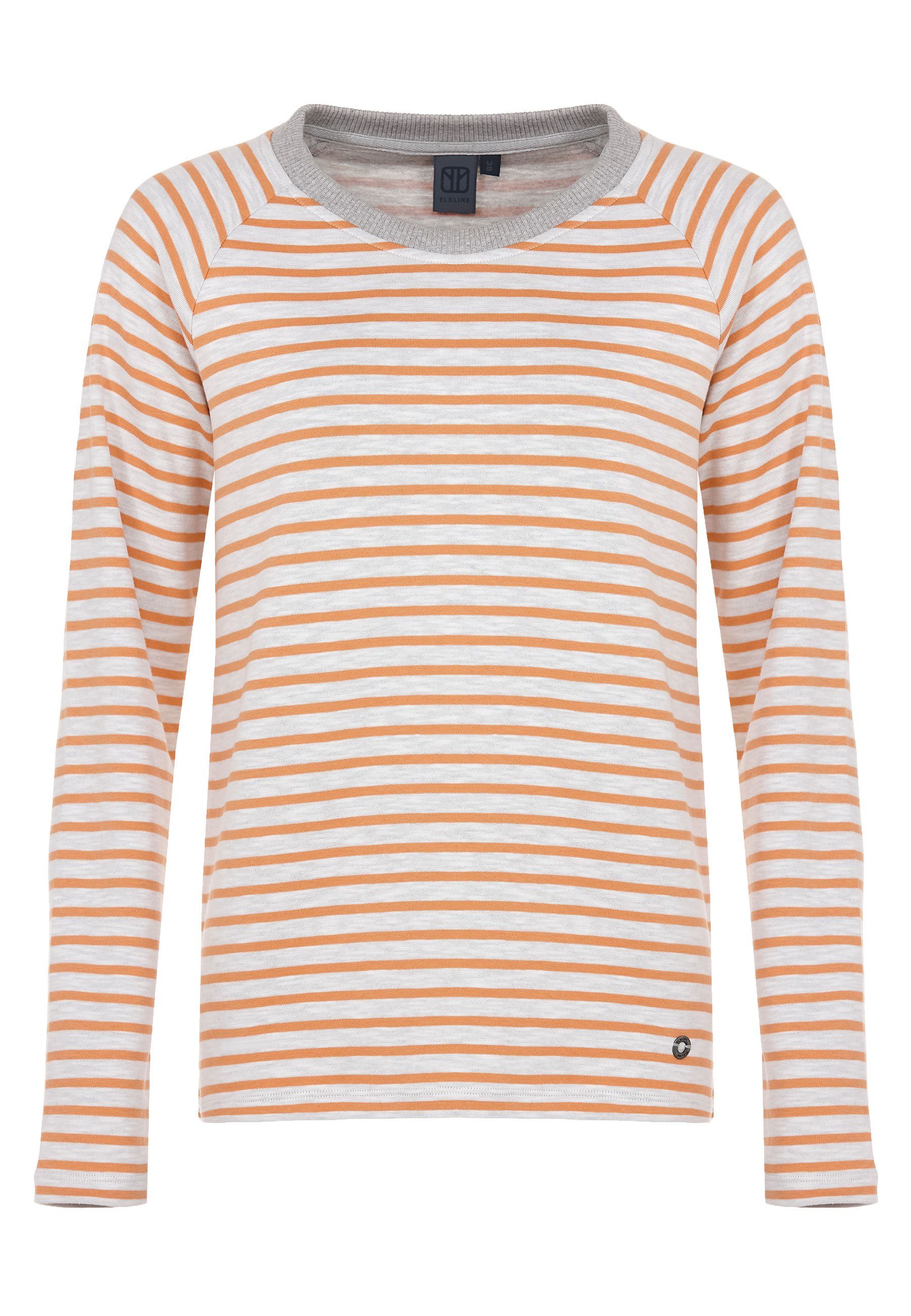 Elkline Sweatshirt Tomorrow Streifen weiter Halsausschnitt white - soft orange